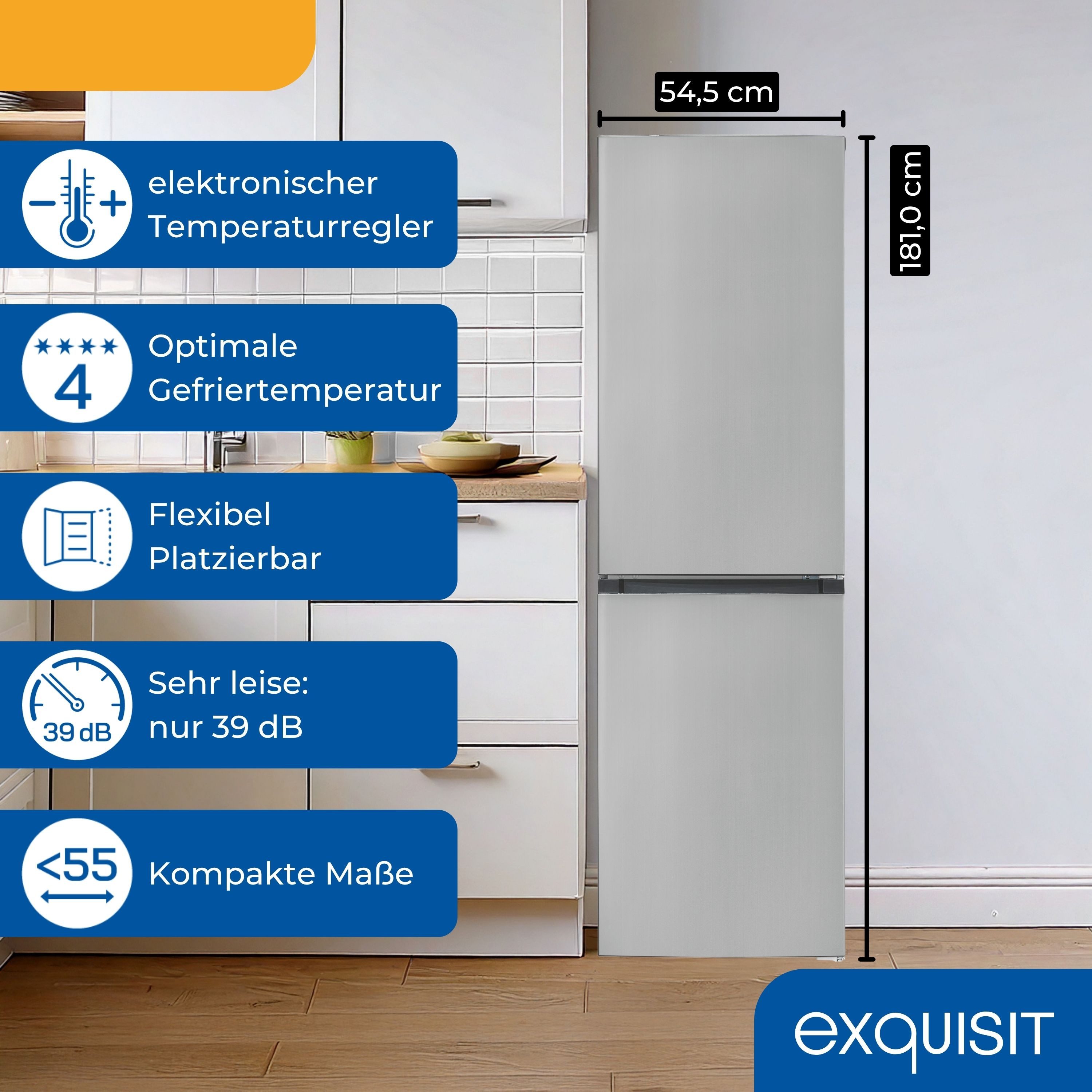 exquisit Kühl-/Gefrierkombination KGC5250-85-NF-040D, 181 cm hoch, 54,5 cm breit, No-Frost, 4-Sterne-Gefrierfach, Schnell-Gefrierfunktion