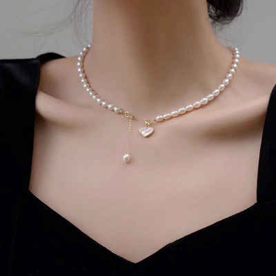 SOTOR Perlenkette Herzförmiger Anhänger Süßwasserperlenkette (1-tlg), Einfach und elegant, es ist die einzige, die es gibt!