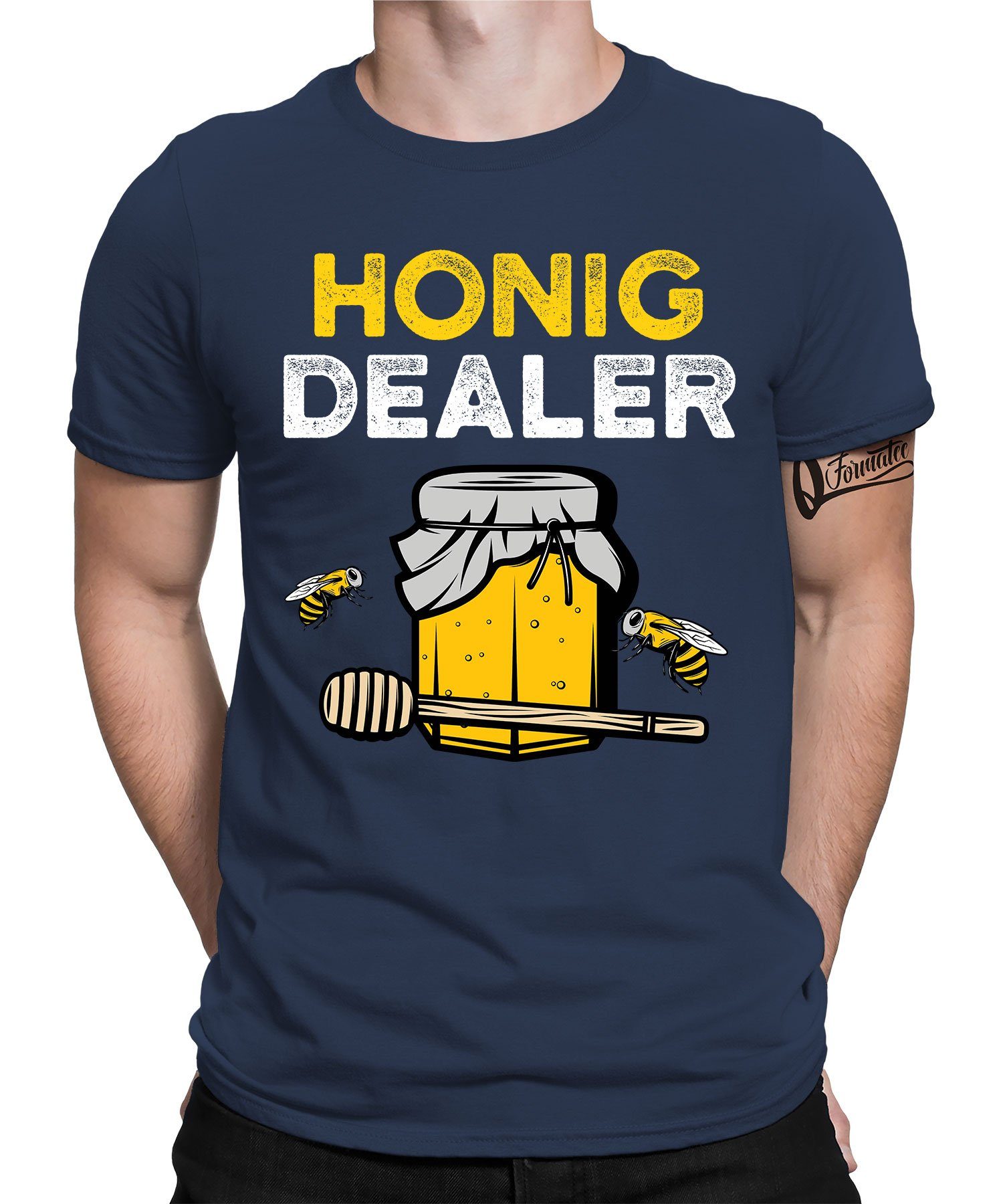 Bienenzüchter Kurzarmshirt - T-Shirt Honig (1-tlg) Quattro Navy Honig Imker Blau Biene Dealer Formatee Herren