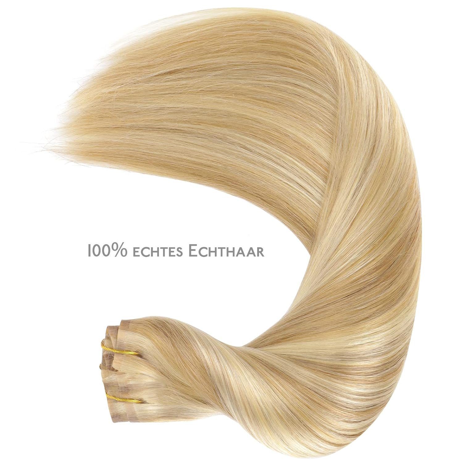 Echthaar-Extension goldblond Clip-In-Haarverlängerungen,Hellblond, Wennalife Nahtlose