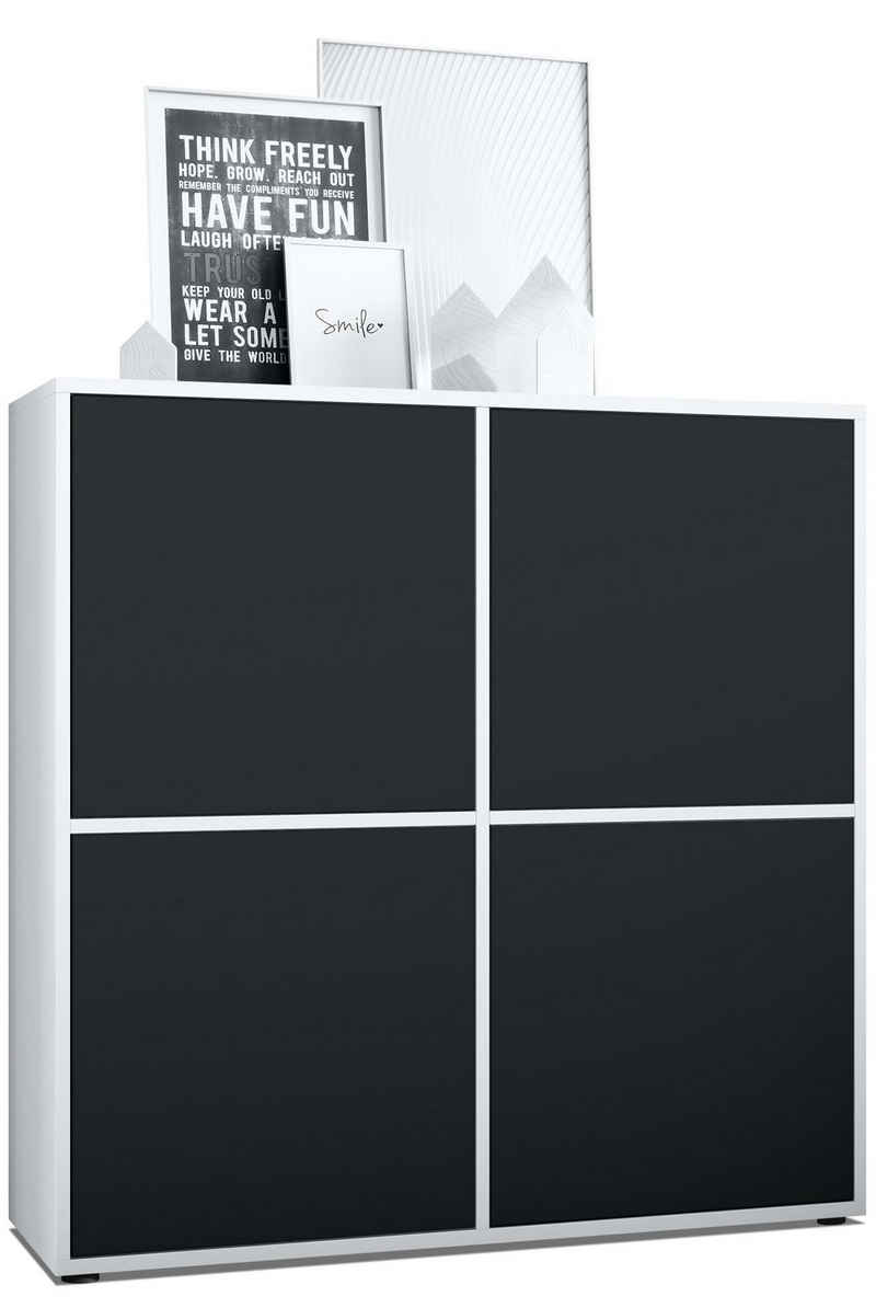 Vladon Highboard Cuba (Schrank, 104 x 105,5 x 35,5 cm Sideboard mit 8 Fächern), Korpus in Weiß matt / Fronten in Schwarz matt