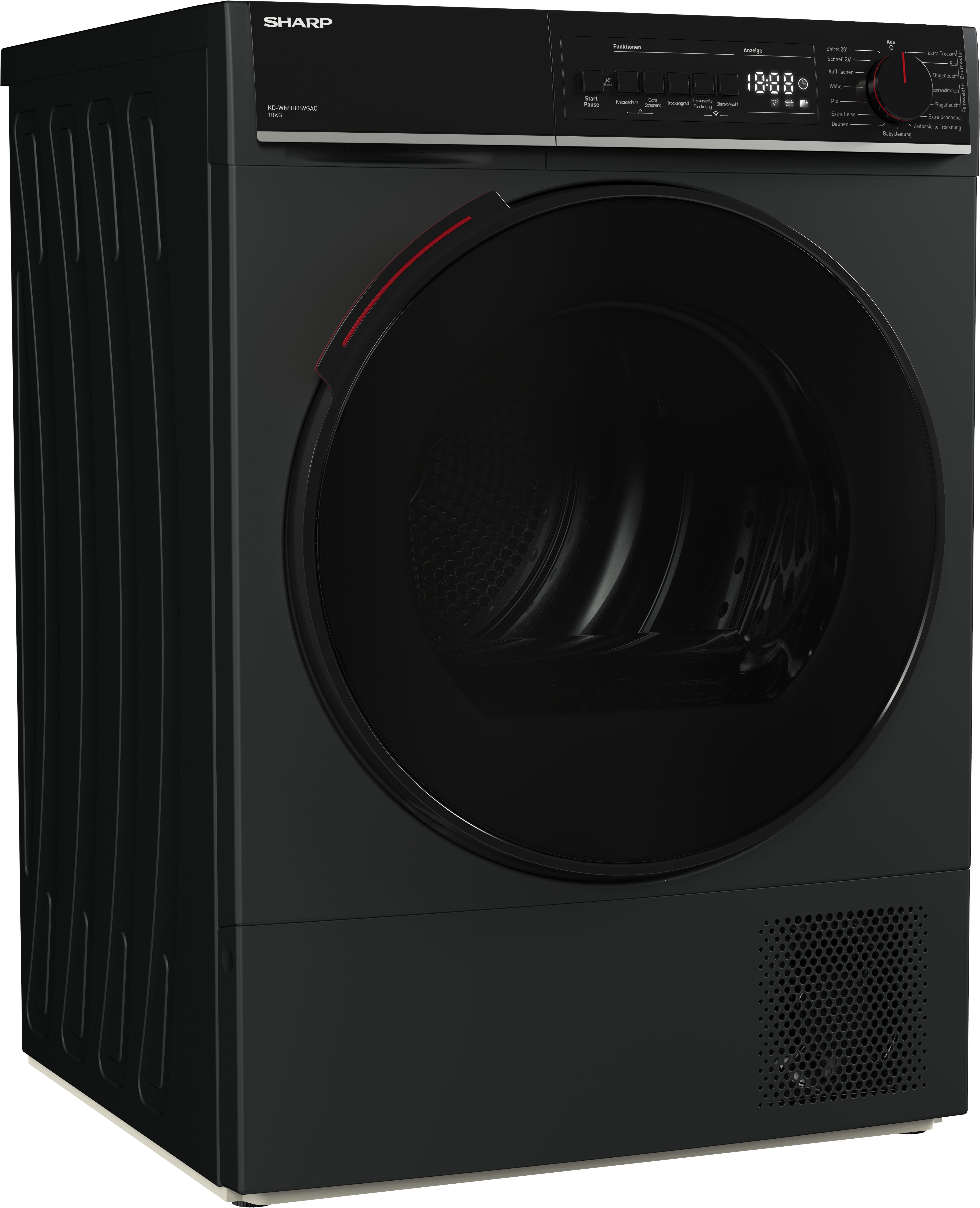 Sharp Wärmepumpentrockner KD-WNHB0S9GAC-DE, 10kg / +WIFI / EEK C / 2 Tasten / XXL-Tür voll-schwarz / Espresso grey