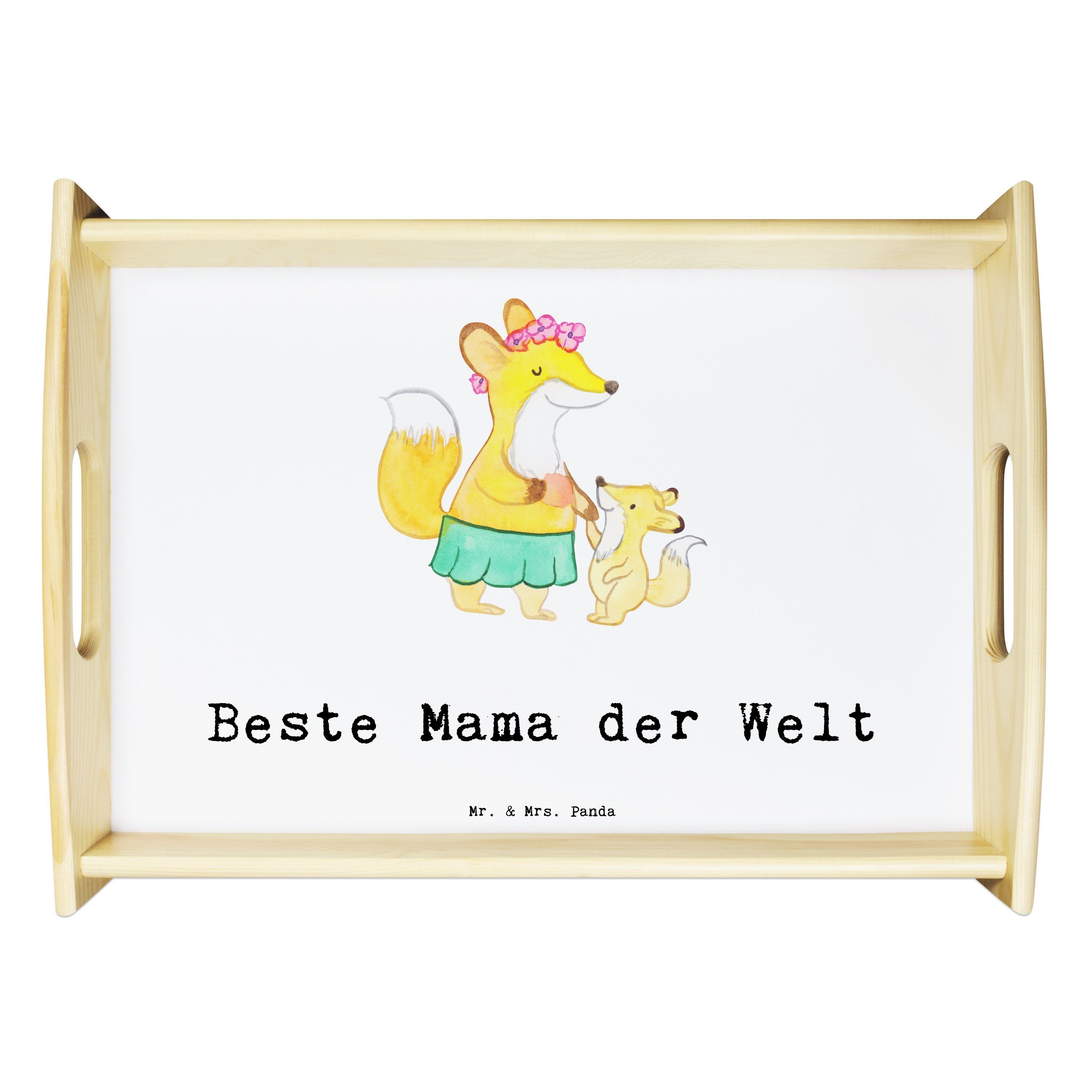 Mr. & Mrs. Panda Tablett Fuchs Beste Mama der Welt - Weiß - Geschenk, Dankeschön, Freude mache, Echtholz lasiert, (1-tlg)