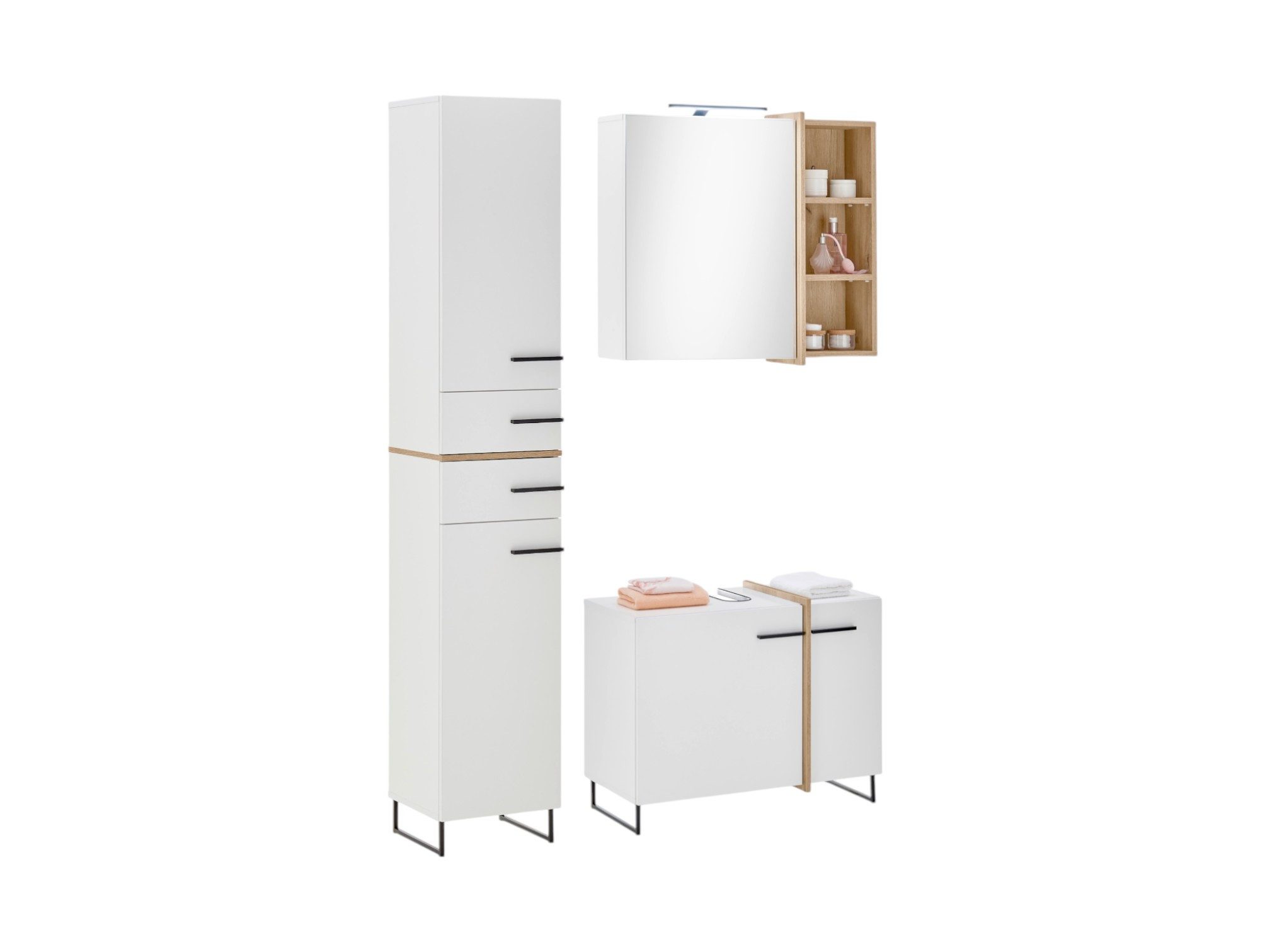 moebel-dich-auf Badmöbel-Set MESSINA, (Set 2, 3-St., Hochschrank, Spiegelschrank, Wbu), Softclose-Funktion
