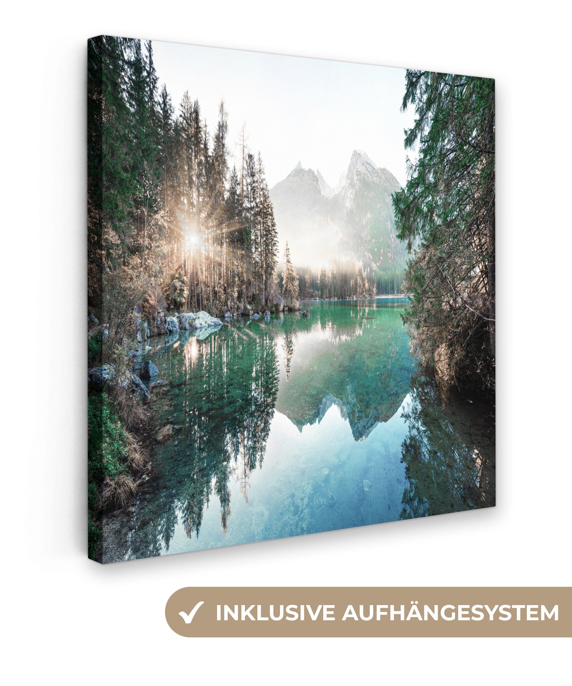 OneMillionCanvasses® Leinwandbild Natur - Bäume - Berge - See, (1 St), Leinwand Bilder für Wohnzimmer Schlafzimmer, 20x20 cm