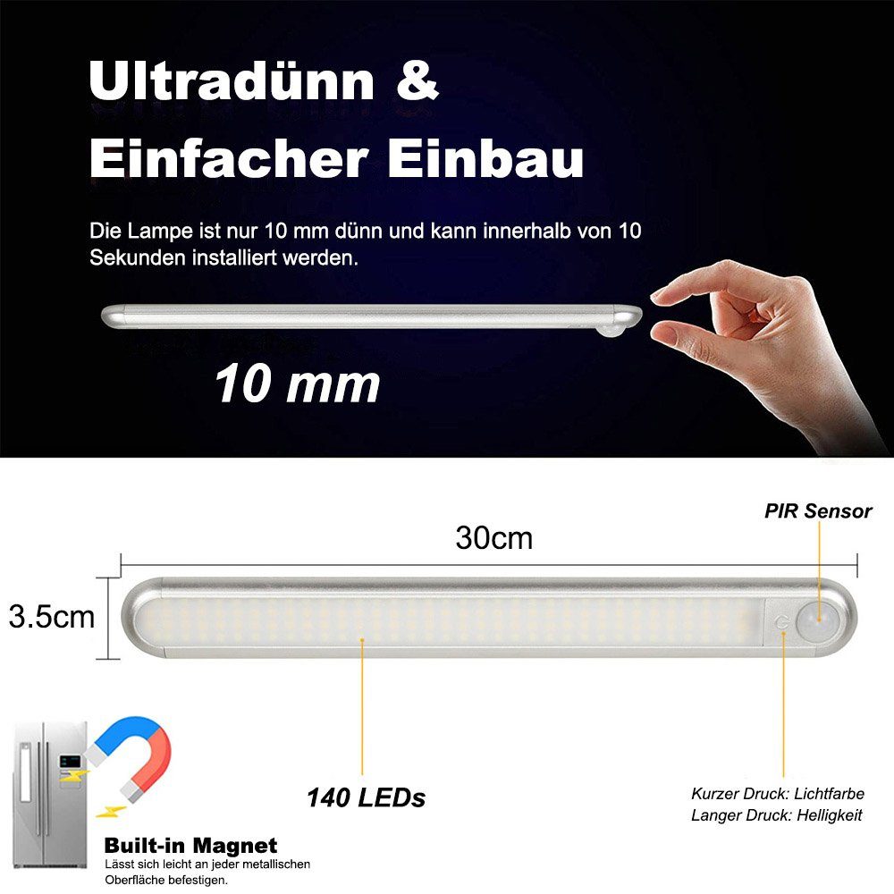 MUPOO LED Lichtleiste LED-Unterbauleuchte, Magnetisch, Wiederaufladbar, Bew günstig online kaufen