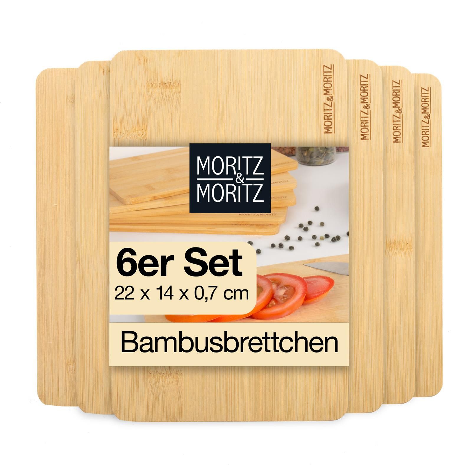 Moritz & Moritz Schneidebrett Bambus Schneidebretter 22x14 cm, Bambus, (6er Set, 6-St), 6 Größen