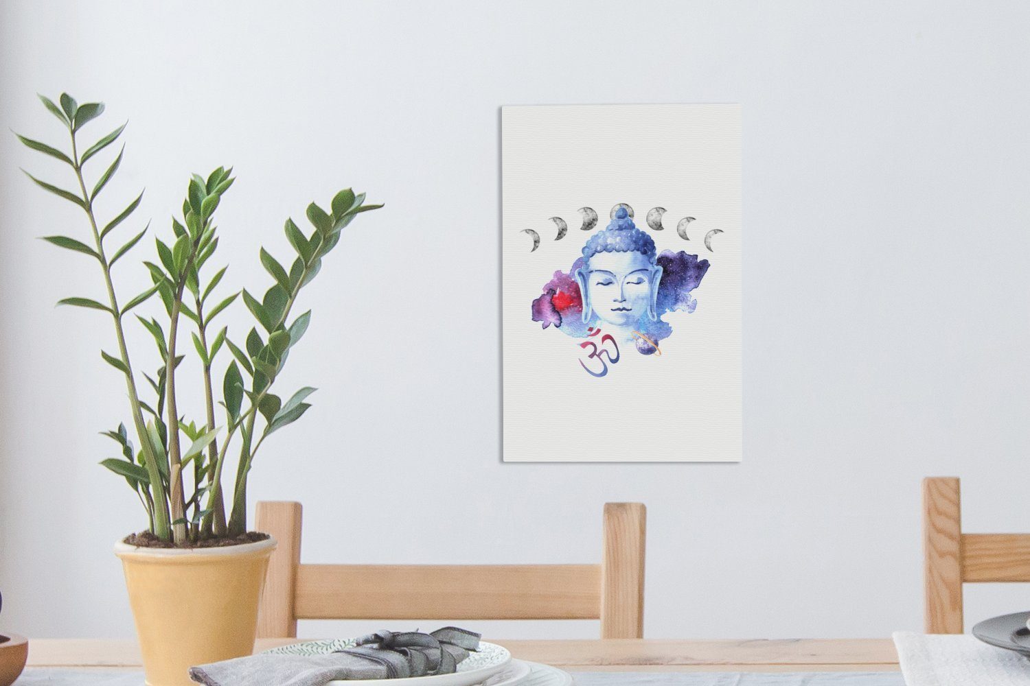 OneMillionCanvasses® Leinwandbild Buddha - Weiß, Zackenaufhänger, Mond fertig bespannt inkl. (1 Leinwandbild - Gemälde, cm St), 20x30