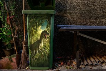 MuchoWow Wandsticker Dinosaurier - Pflanzen - Grün - Illustration - Kinder - Jungen (1 St), Mülleimer-aufkleber, Mülltonne, Sticker, Container, Abfalbehälter