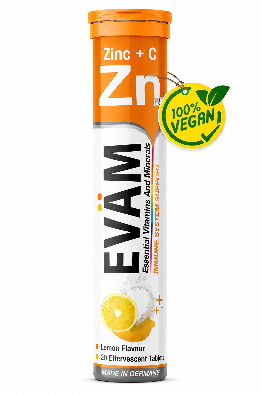EVÄM Zink + Vitamin C Brausetabletten Zitronig Vegan Brausetabletten, 1 er Röhrchen à 20 St., 82 g, made in Germany
