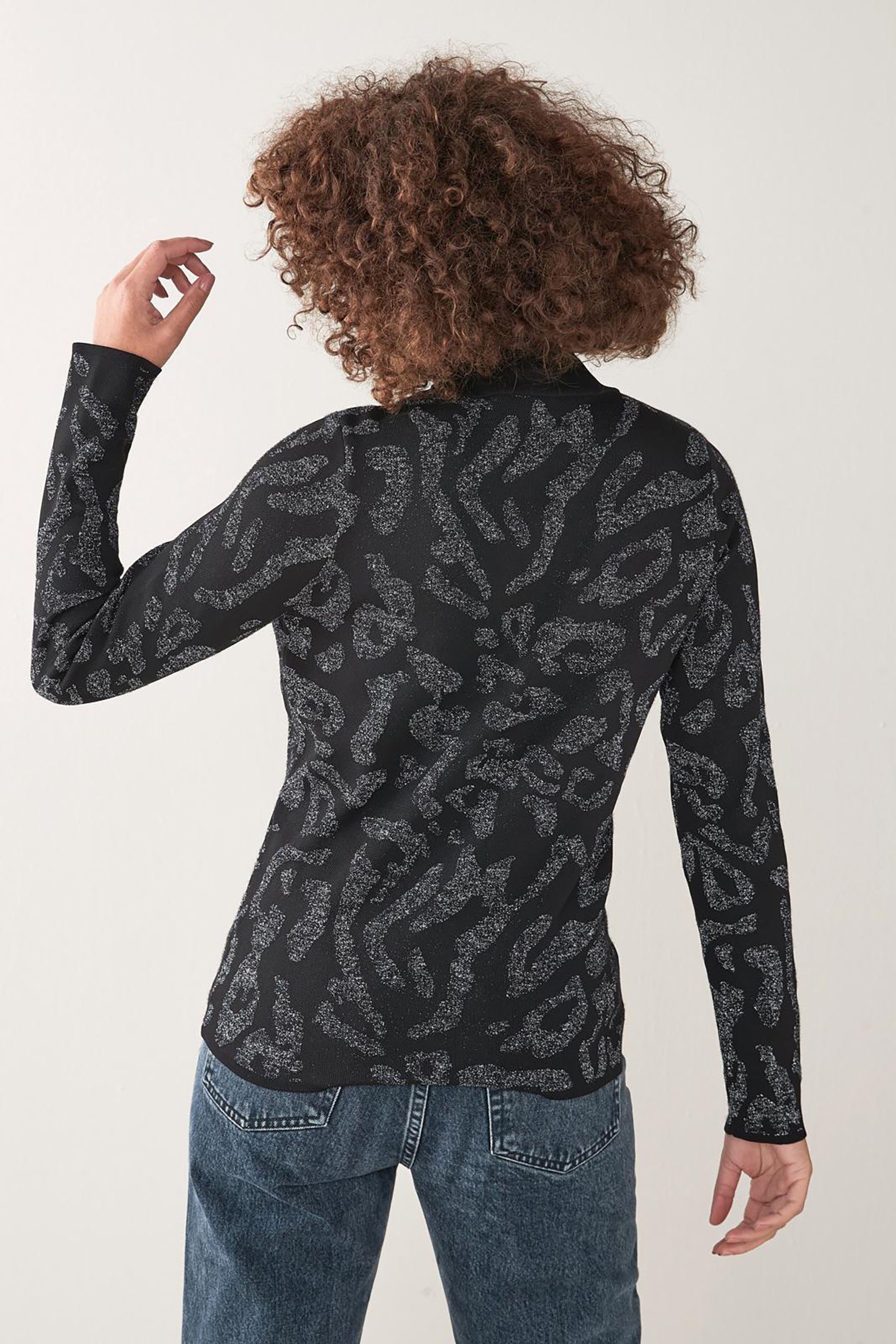 Damen Pullover Next Strickpullover Strickpullover aus Metallic-Fasern mit Zebra-Print