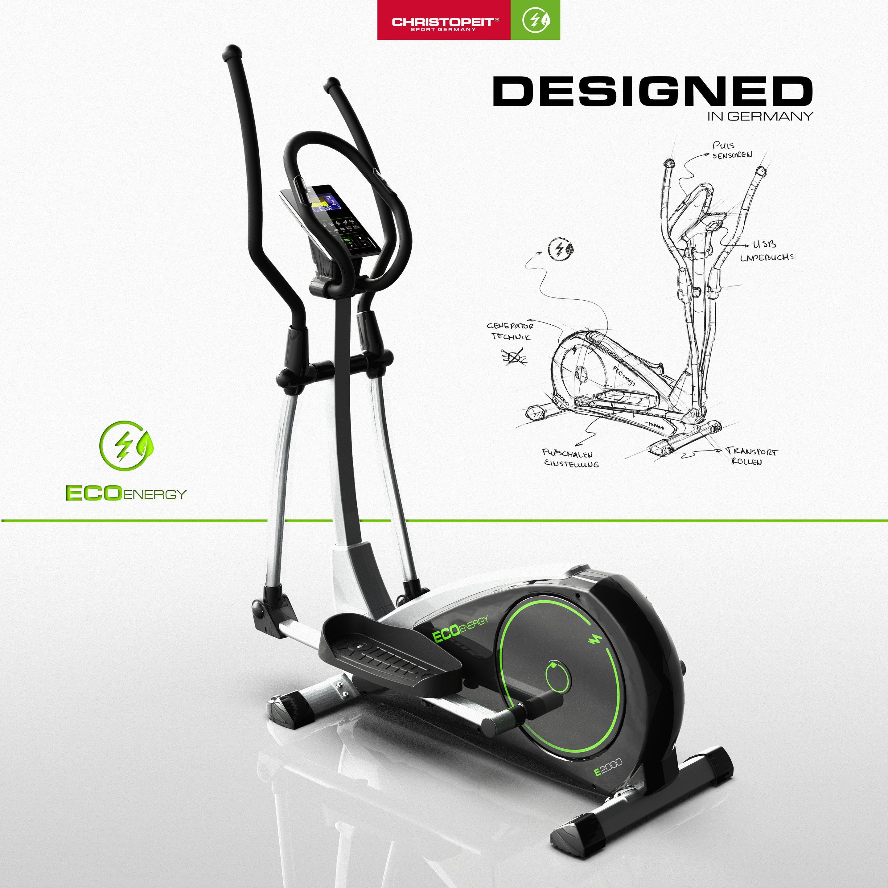 Christopeit Sport® Crosstrainer-Ergometer Eco 2000" (Fitnessgerät), 150 kg max. Benutzergewicht, 24 Widerstandsstufen