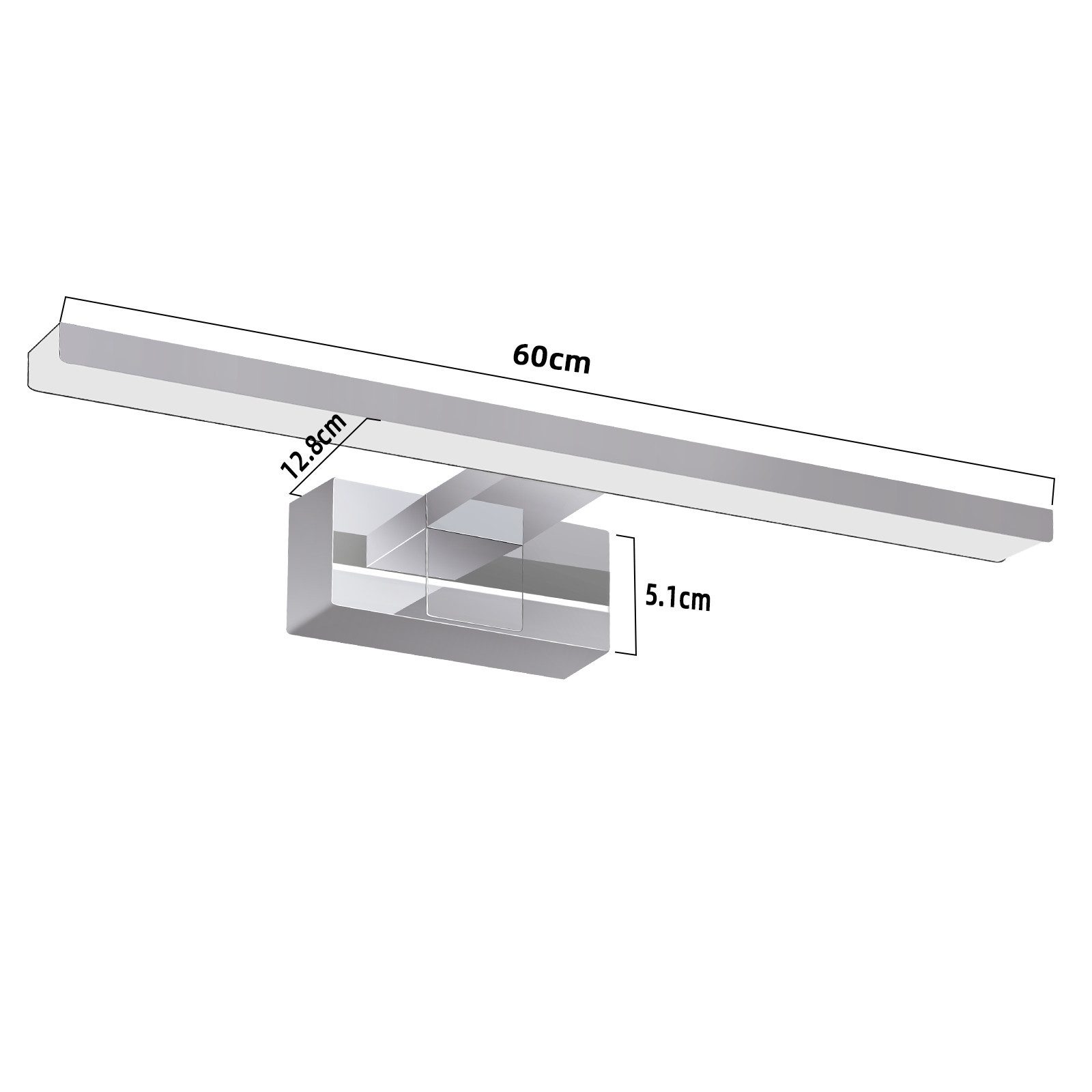 ZMH LED Spiegelleuchte 60cm Modern Chrom Wandlampe 4000K Spiegelschrank, Augenschutz, Einfache Installtion, LED fest integriert, Neutralweiß, 12W Spiegel Wandleuchte