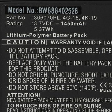 vhbw Ersatz für Pocketbook 4G-15, 4K-19, 306070PL für Akku Li-Polymer 1450 mAh (3,7 V)