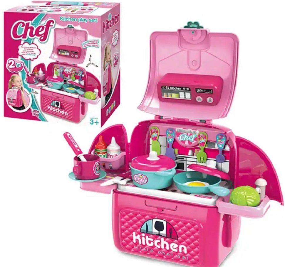 COIL Spielküche Küchenset-Tasche, Kochspielzeug, Tragbare Kinderküche im Rucksack, Kochzubehör, 28x22x12 cm