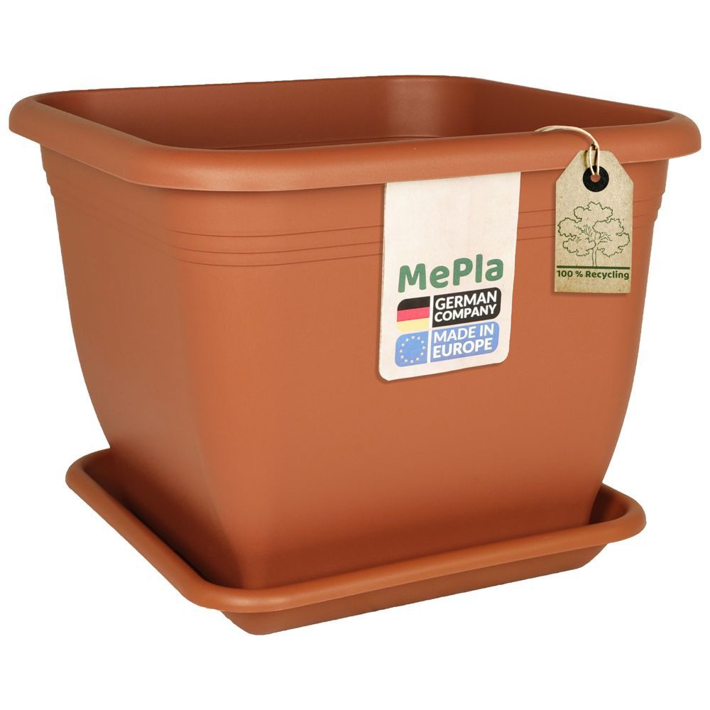 Heimwerkercenter Blumentopf MePla Blumentopf Quadrat 23x23cm, Untersetzer 20x20cm Terra, Kunstoff
