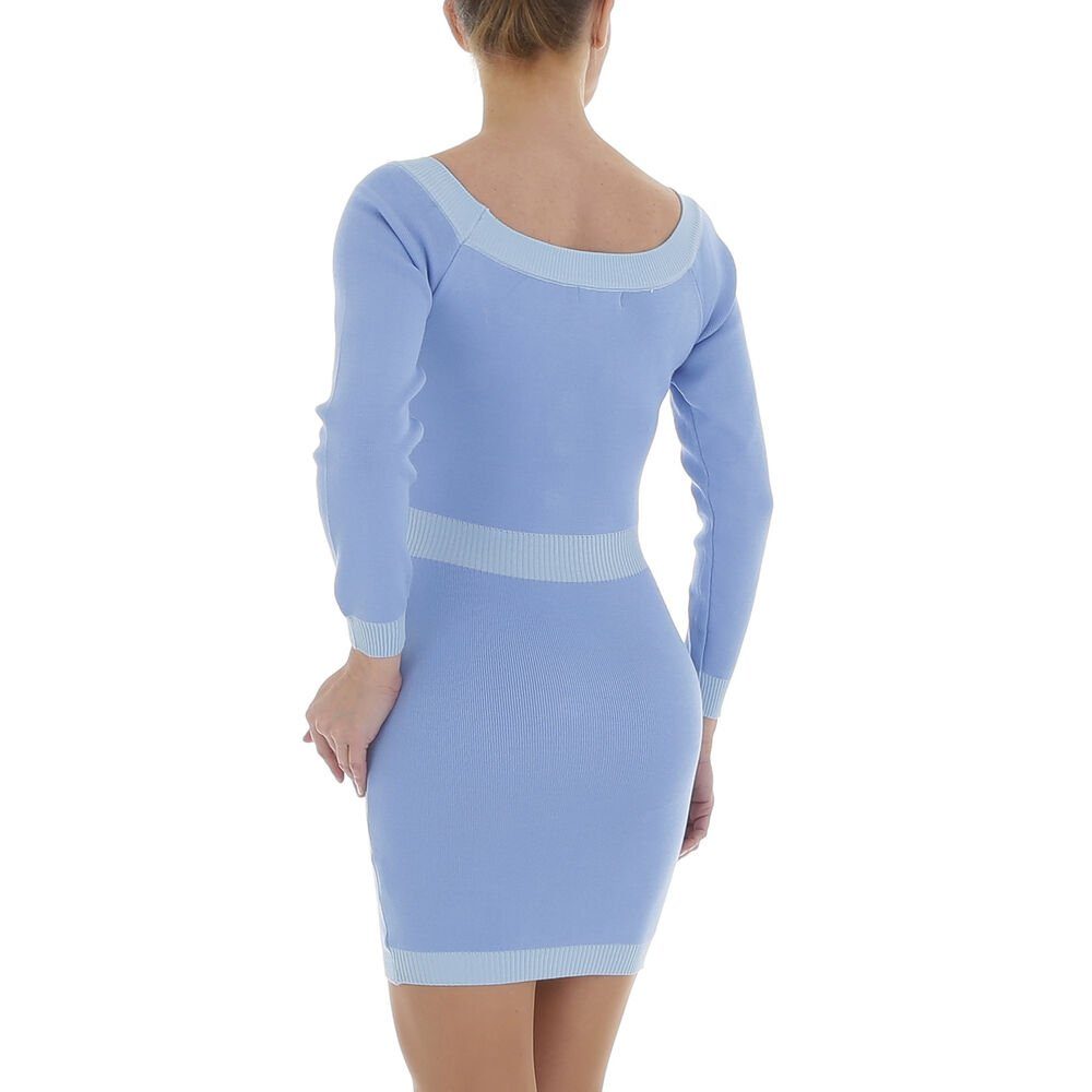 Stretchkleid Stretch Freizeit Ital-Design Damen Strickkleid Pencil in Hellblau Strickoptik Knopfleiste