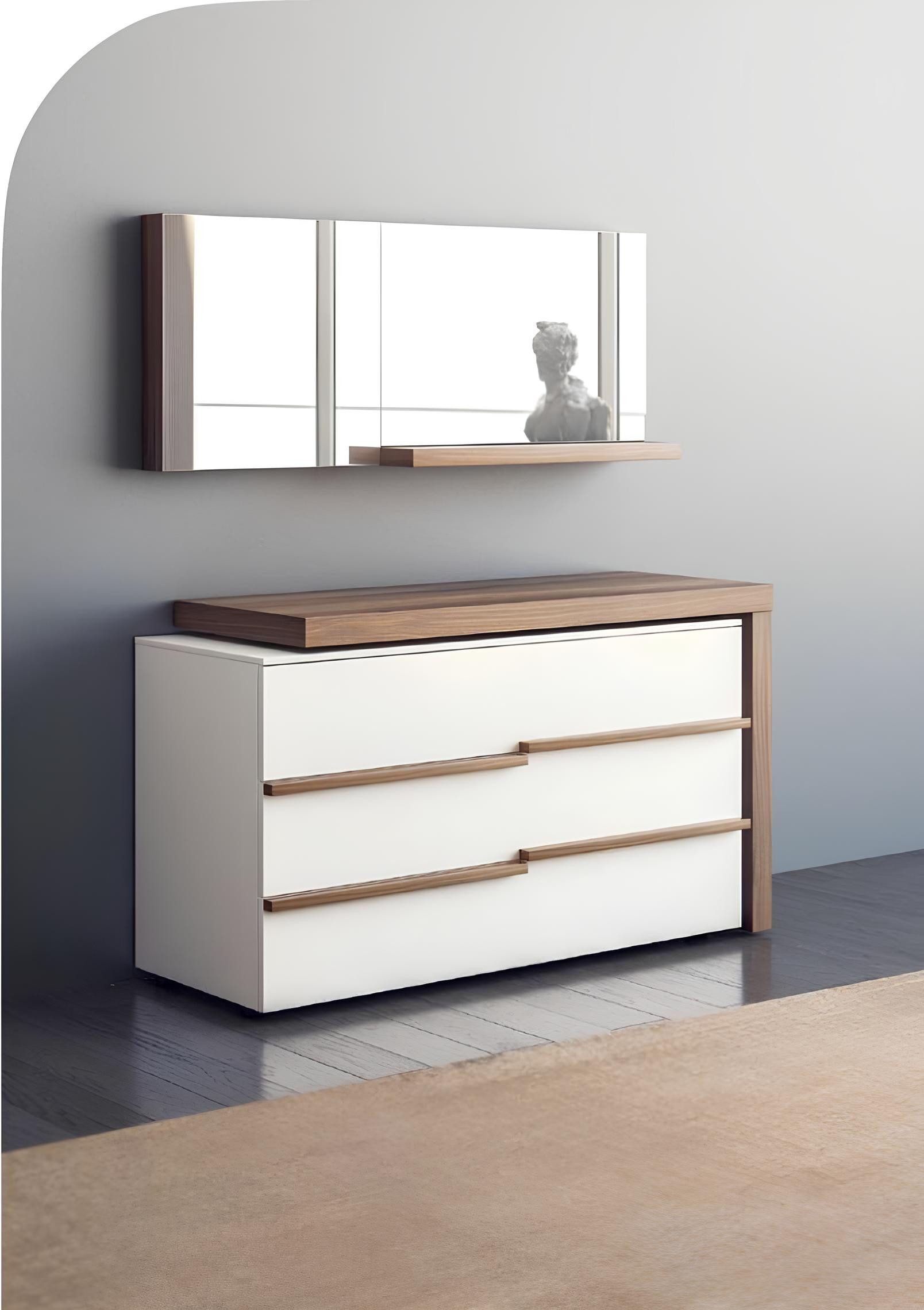 JVmoebel Kommode Weiße Kommode mit Spiegel im modernen Walnuss-Design von JVmoebel (1 St), Made in Europa