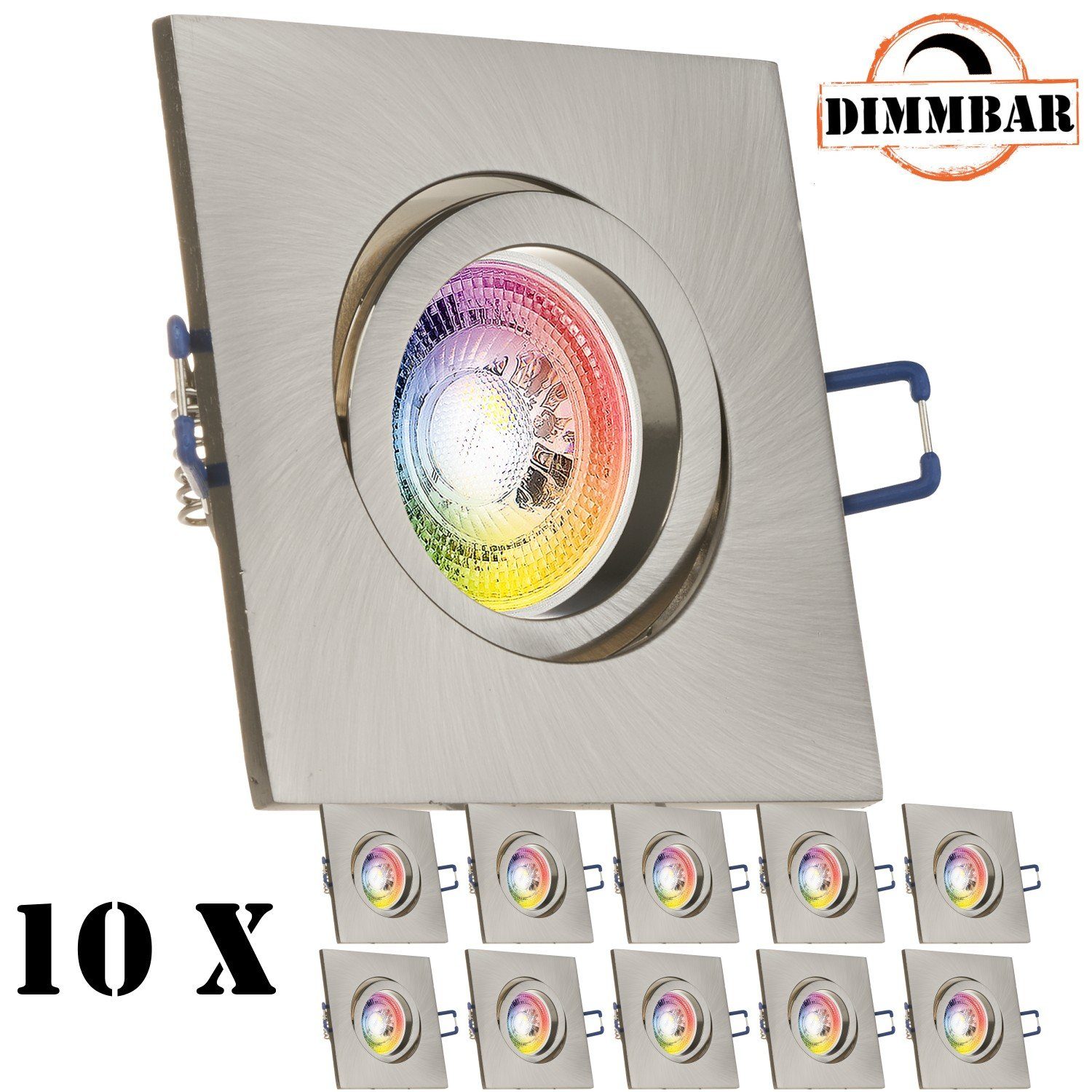 LEDANDO LED Einbaustrahler 10er Set RGB gebürstet Einbaustrahler LED in silber GU10 edelstahl / m