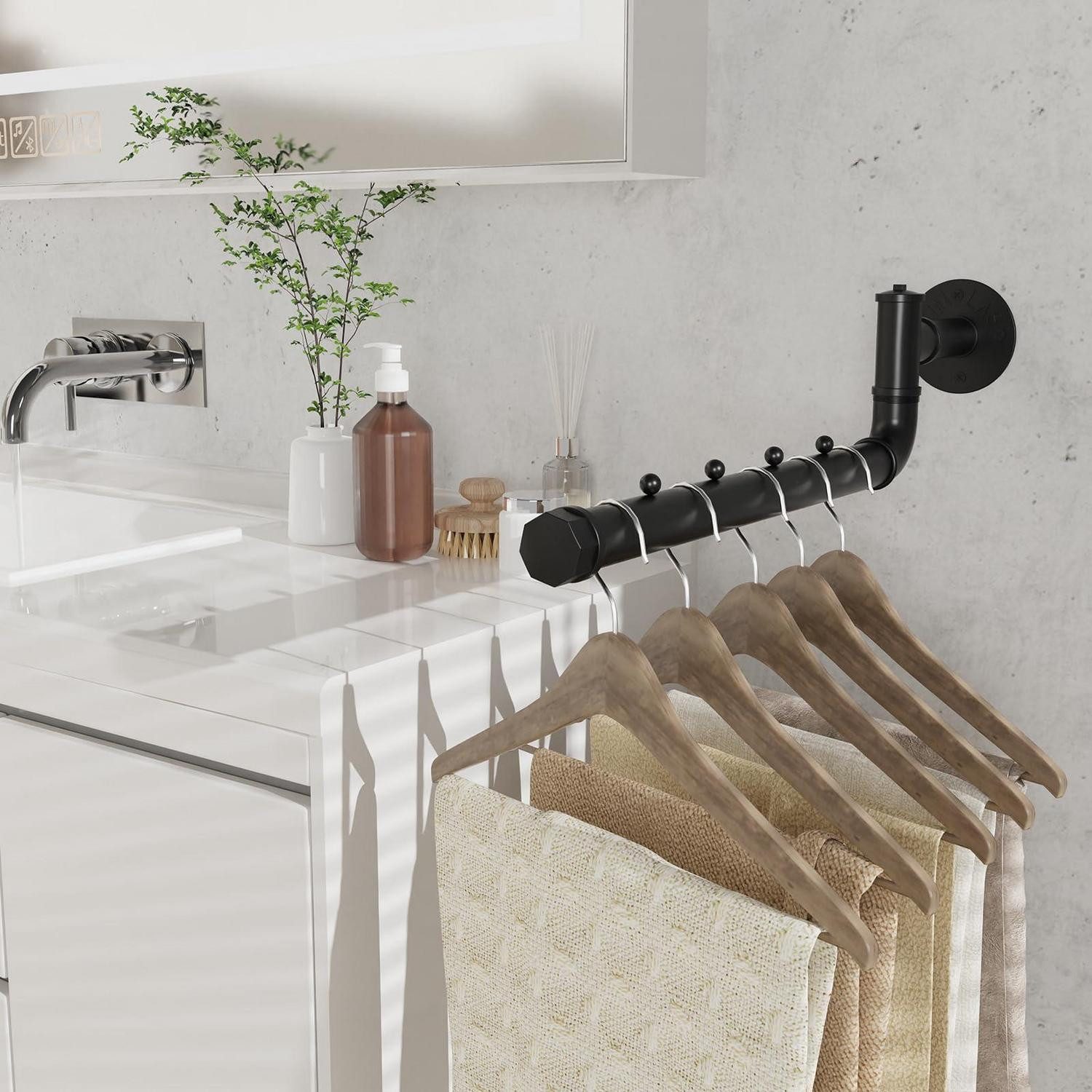 LuxusKollektion Garderobenstange Kleiderständer Wandmontage Industrial Schwarz, (1 St)