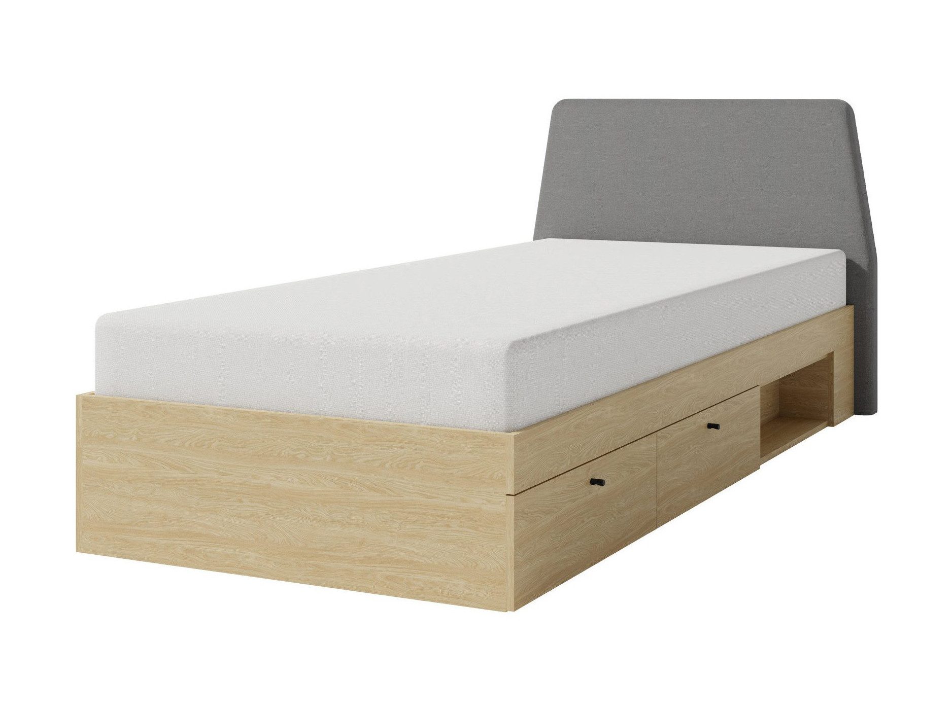 Beautysofa Einzelbett ALEX mit 2 Schubladen (Liegefläche 90×200 cm oder 120×200 cm, erhältlich in zwei Farben (Eukalyptus oder Sandbeige), mit gepolstertem Kopfteil