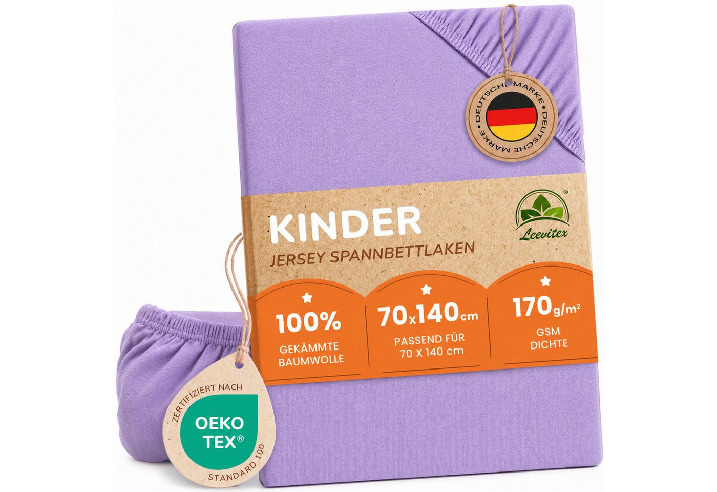 leevitex® Spannbettlaken für Kinderbetten, 1er-Set, 70 x 140 cm, Steghöhe 15 cm, Jersey, Gummizug: rundum, (1 Stück), verschiedene Farben, OEKO-TEX® STANDARD 100 zertifiziert