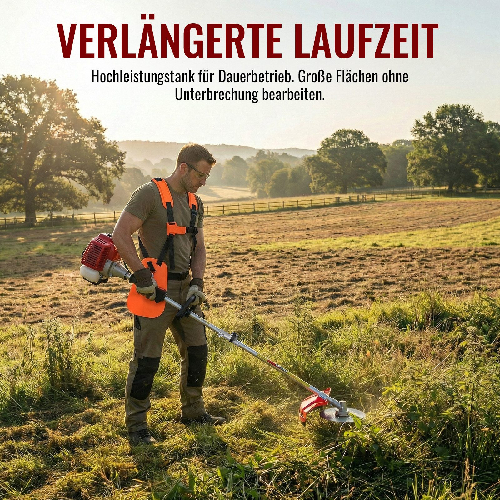 CONENTOOL Benzin-Motorsense 52ccm, 2,5kW Benzin Rasentrimmer, 25.5 cm Arbeitsbreite Messer, 43 cm Arbeitsbreite Faden, mit Schultergurt, Multifunktions-Heckenschere & Motorsense