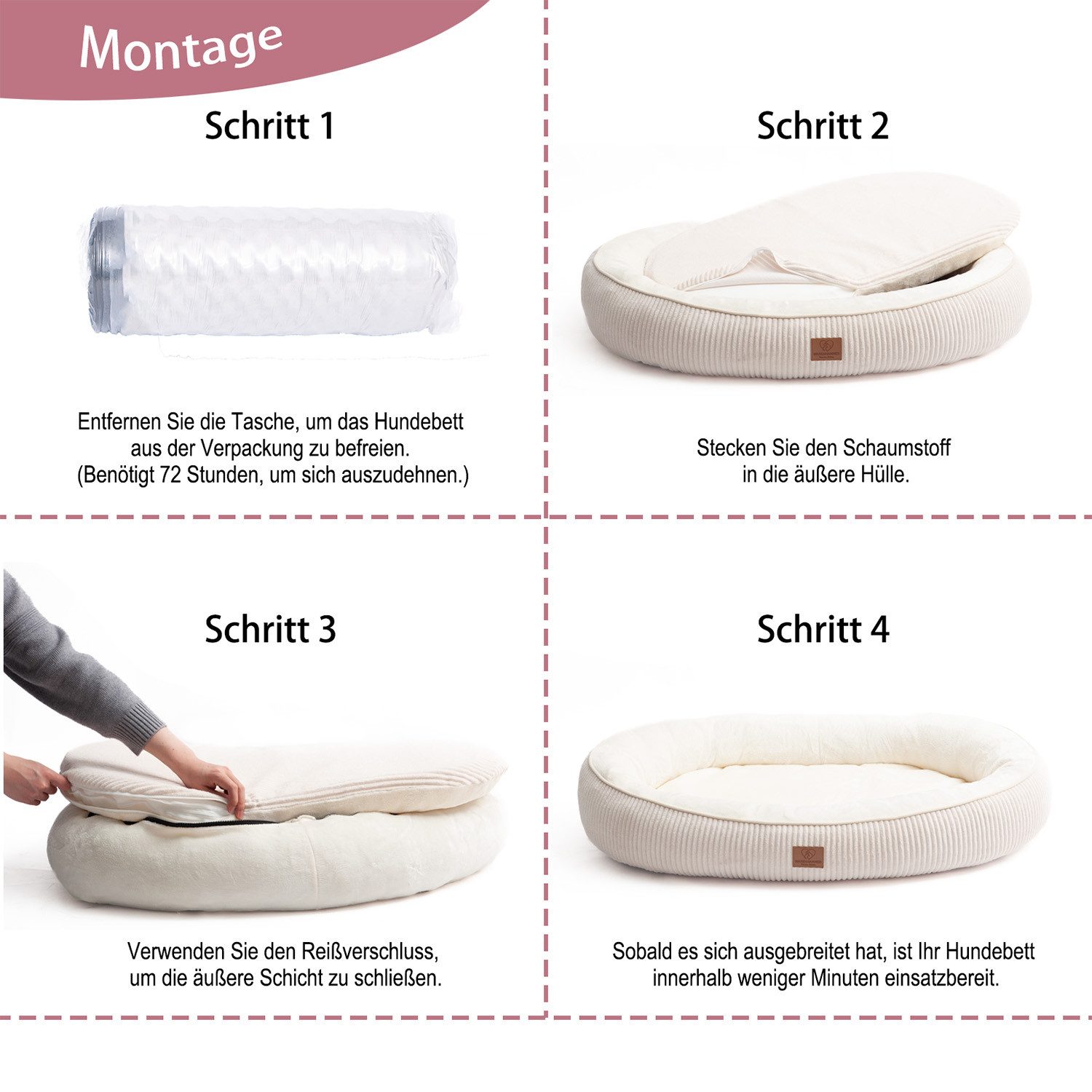 Warenhammer Hundebett Orthopädisches Premium Hundebett, flauschig weich, abnehmbar/waschbar, ca. 15-17 cm hohe Umrandung, weiches Flanell / herausnehmbare Innen – Bild 4 von 5