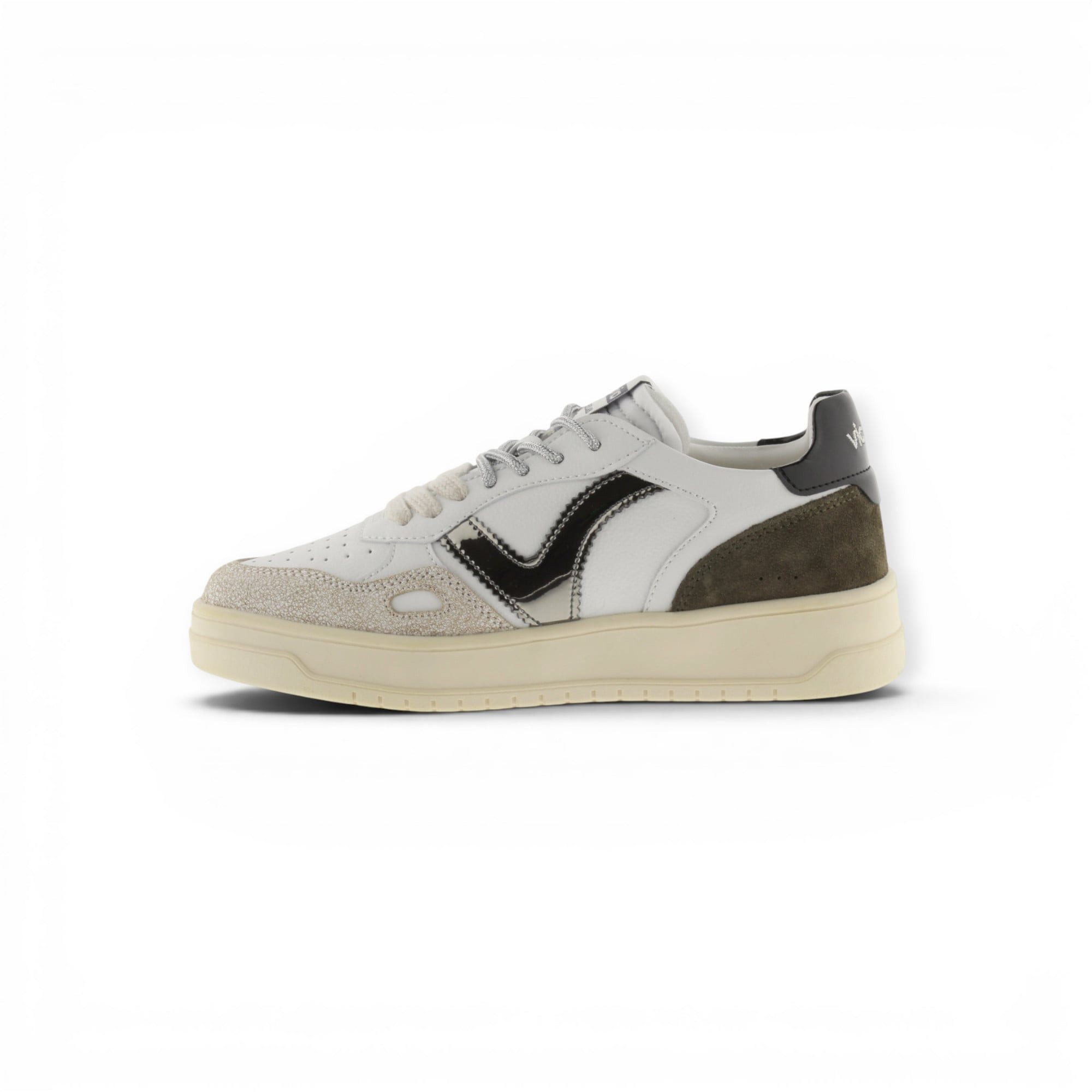 Victoria Seul (Ledereffekt/Velourleder&Metall) - weiss/khakigrün Damen Sneaker