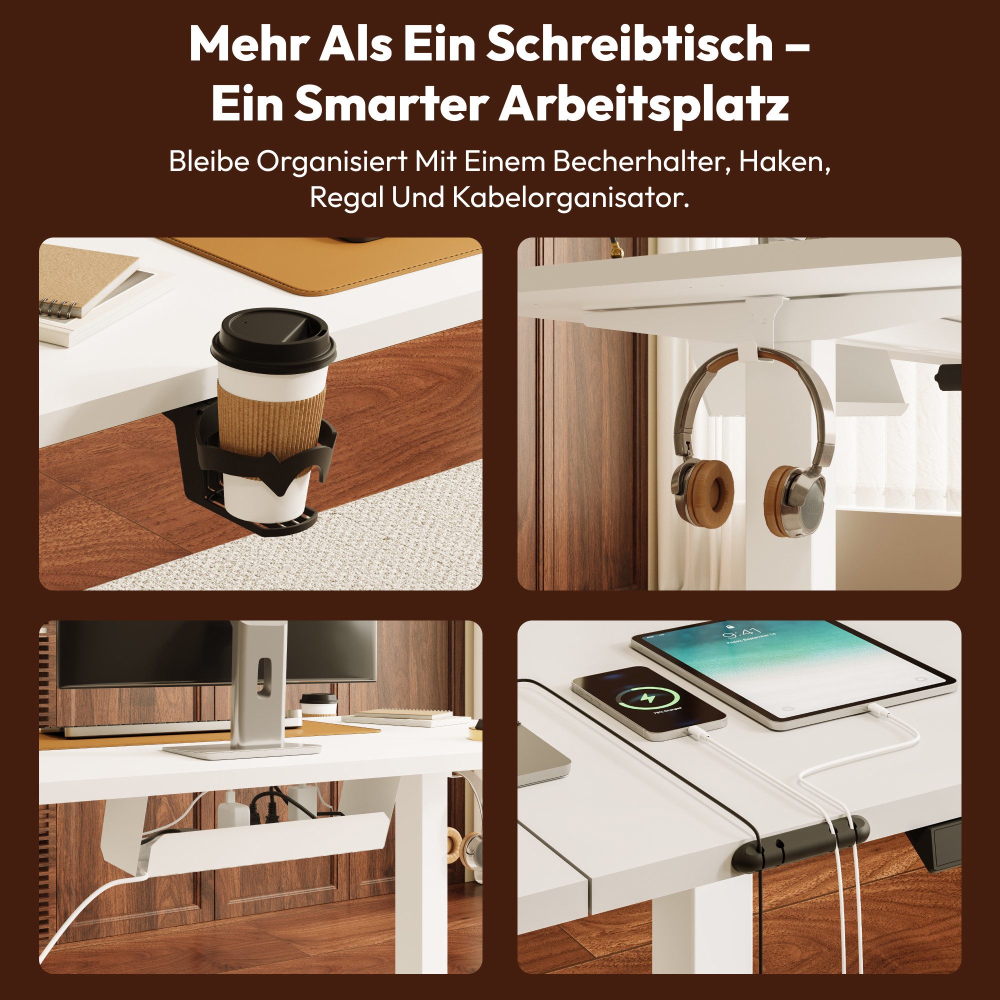 SANODESK Schreibtisch Elektrisch höhenverstellbarer Schreibtisch (inkl. vielseitigem Zubehör, 2-Fach-Teleskop mit Memory-Steuerung & Anti-kollisionssystem), sch – Bild 5 von 5