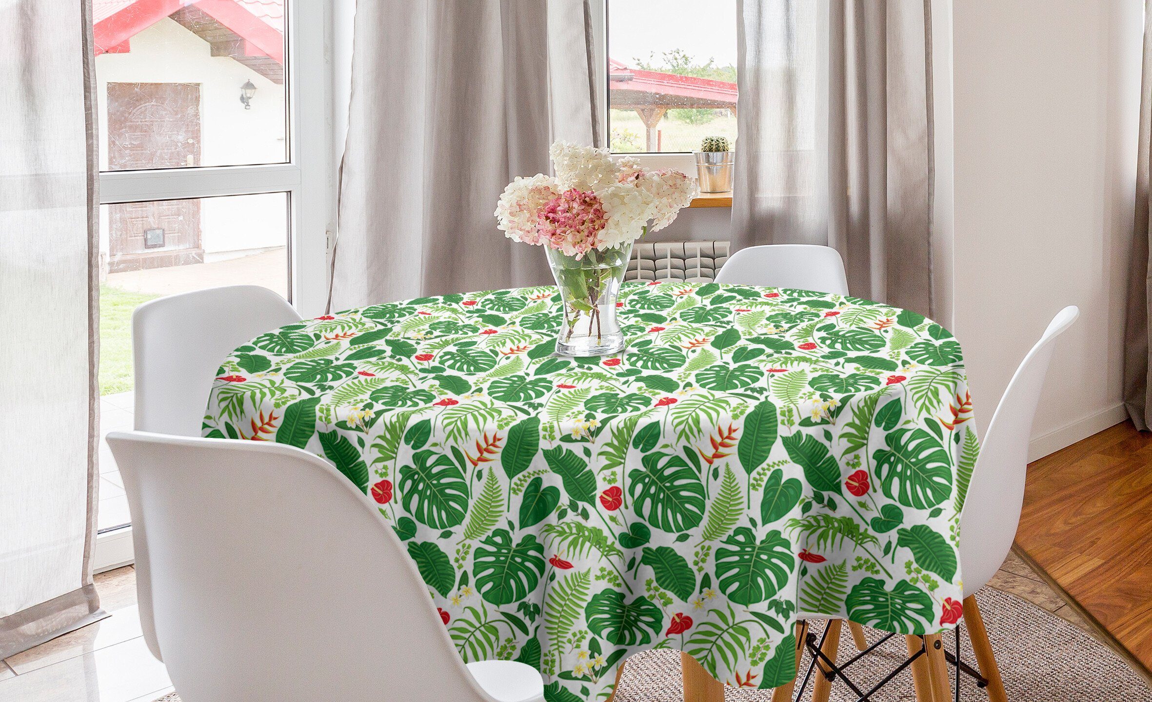 Abakuhaus Tischdecke Kreis Tischdecke Abdeckung für Esszimmer Küche Dekoration, Botanisch Tropisch Flora