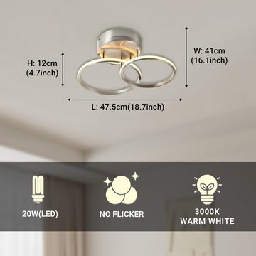 LQWELL LED Deckenleuchte Deckenlampe, Modern Schlafzimmerlampe, 20W 3000K 475 * 410 * 120mm, Küchenlampe aus Aluminium, für Wohnzimmer Schlafzimmer Küche Balkon Flur Keller Büro