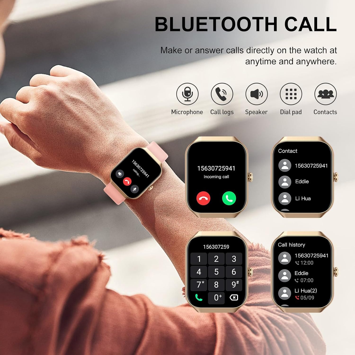 Jugeman Herren"s Damen"s Fitness Tracker mit Telefonfunktion, SPO2 wasserdicht Smartwatch (1.96 Zoll, Android/iOS), mit Anruf, Schlafmonitor, GPS, wasserdicht 113+ Sportmodi