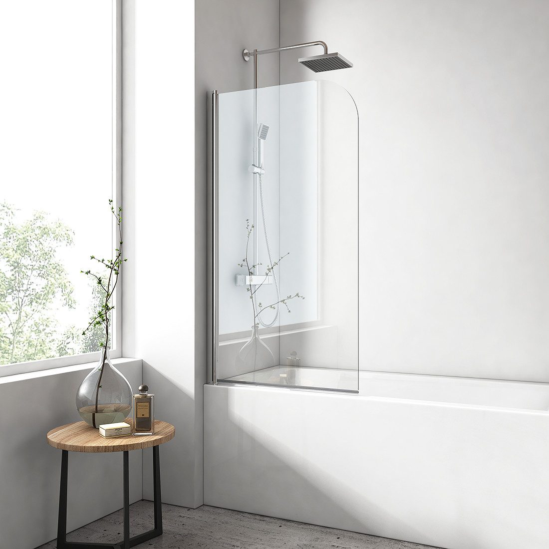 EMKE Badewannenaufsatz EMKE Badewanne Duschwand mit NANO einfach-Reinigung Beschichtung, Einscheibensicherheitsglas, (Set), 6mm Sicherheitsglas