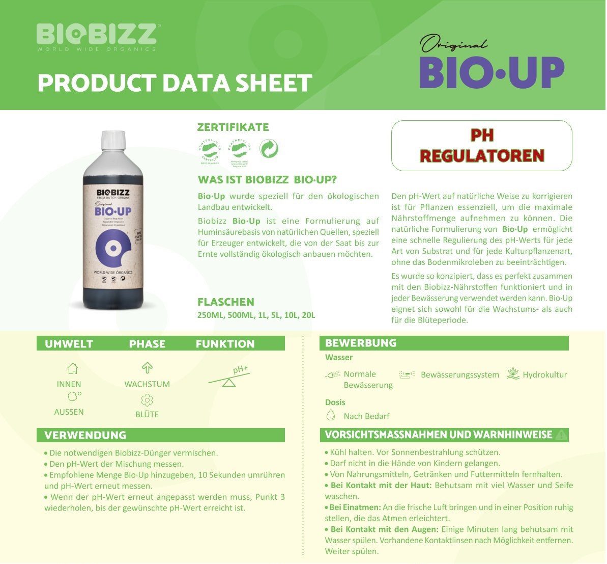 Biobizz Pflanzendünger BioBizz Grow Bio-Up pH-Regulator günstig online kaufen