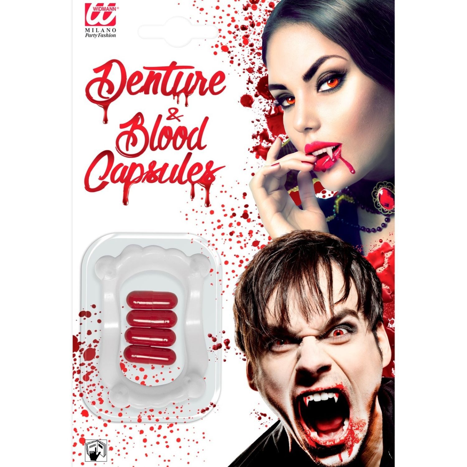 Vampir-Kostüm Vampirgebiss für Erwachsene, mit 4 Blutkapseln