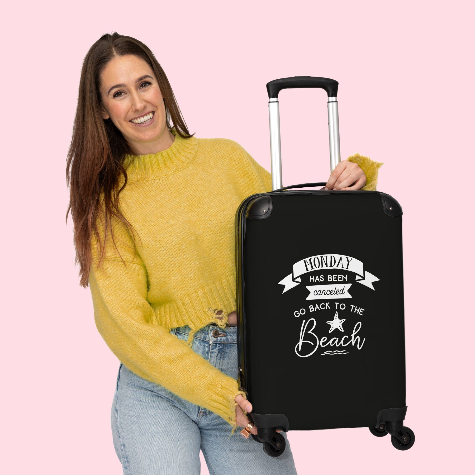 mit und Handgepäckkoffer Handgepäck Urlaub, 4 4 Schwarz Cabin Montag Rollkoffer - Kleine weiß Rollen Reisekoffer Strand 55x35x20cm Rollen, Zitate - - Trolley NoBoringSuitcases.com© - -