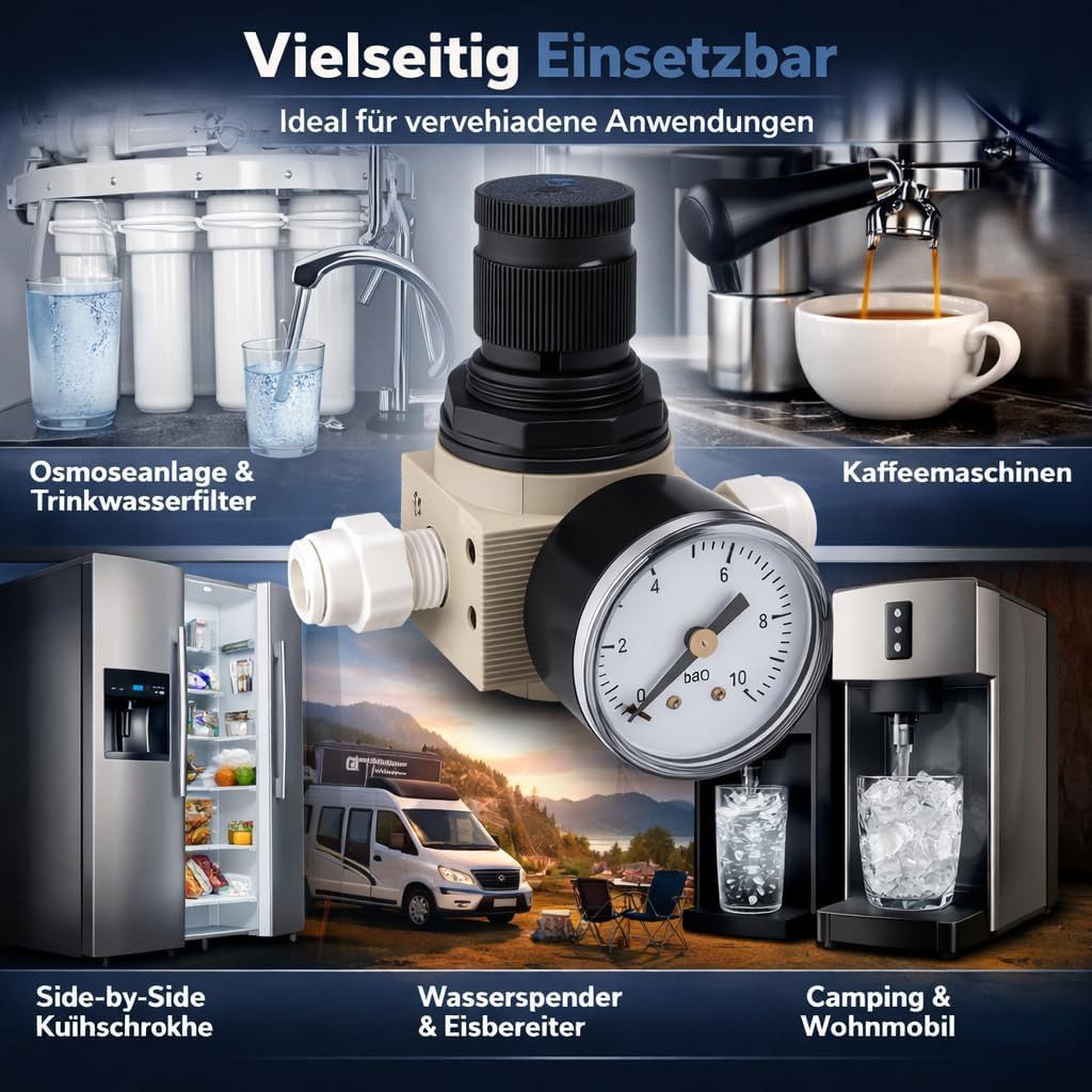 AORA Wasser-Druckminderer Wasser-Druckminderer 0–10 bar mit Manometer für Osmoseanlagen