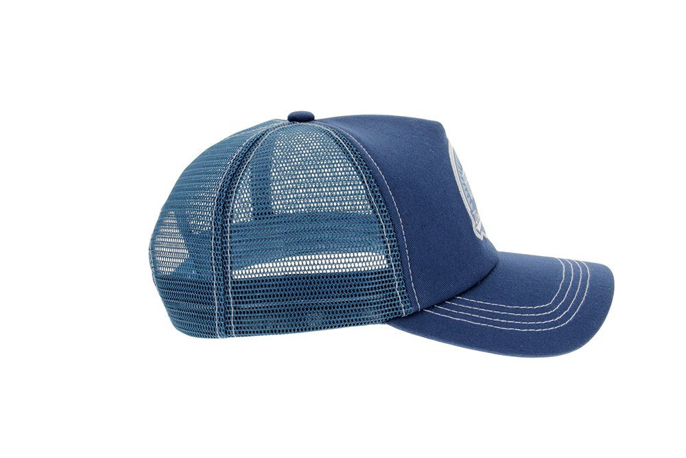 VW Collection by BRISA Trucker Cap Volkswagen Kappe mit VW Bulli T1-Motiv blaue Kopfbedeckung im Vintage Design
