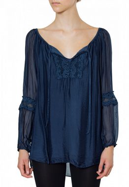 Caspar Shirtbluse BLU005 Damen elegante Seiden Langarm Bluse mit Häkel Spitzeneinsatz