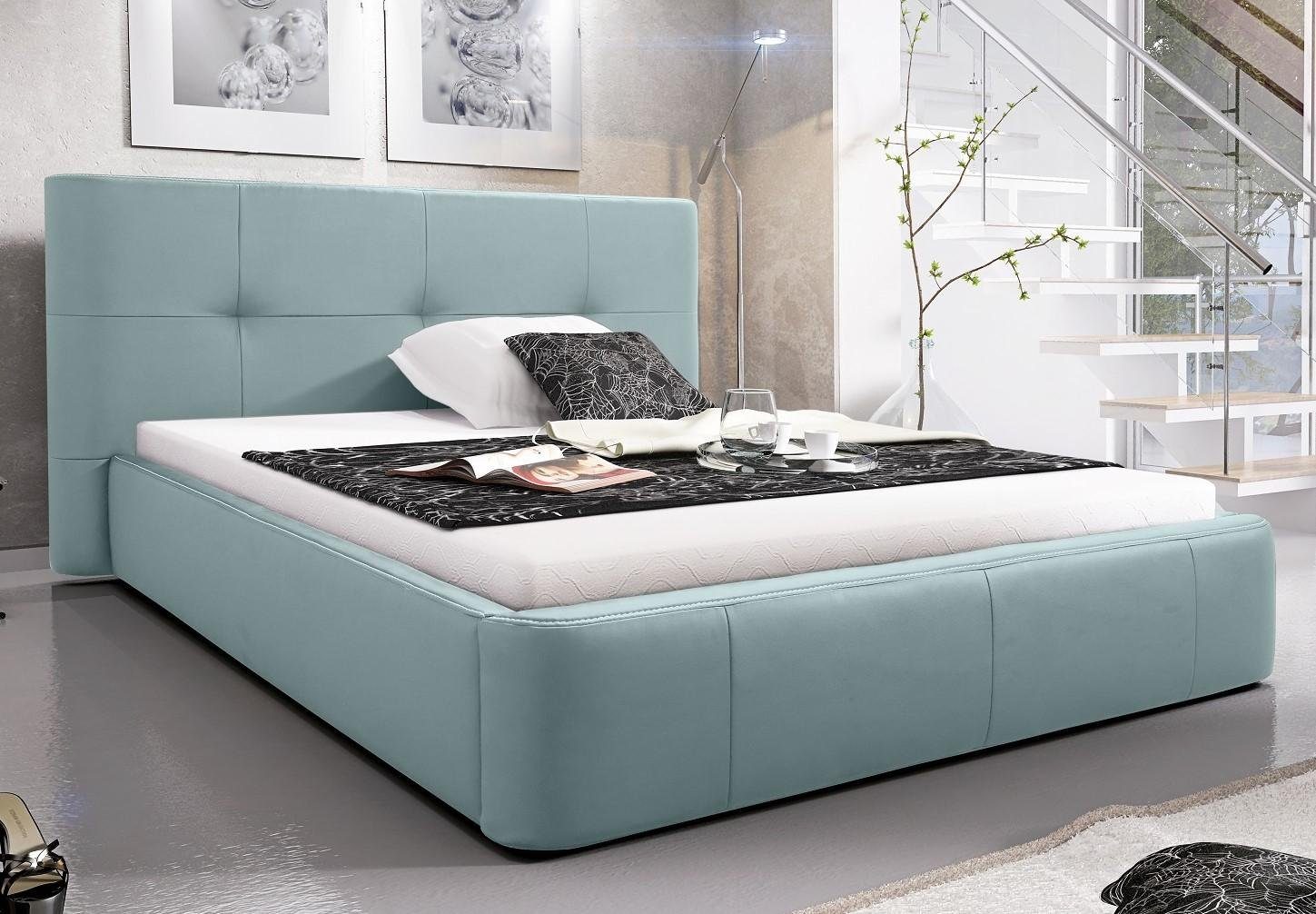 JVmoebel Bett, Zimmer Blau Schlaf Betten Leder Design Doppel Bett Hotel Polster Luxus