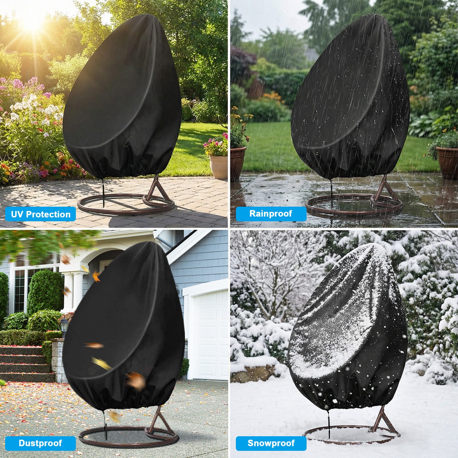 BlingBin Gartenmöbel-Schutzhülle 230x200cm Outdoor Hängesessel Abdeckung mit Reißverschluss,Wasserdicht (1er Set, 1-St., 210D Oxford Hängekorb Schwingsessel Abdeckhauben), Hängesessel Schaukel für Eierschaukel, Winddicht UV-Beständig