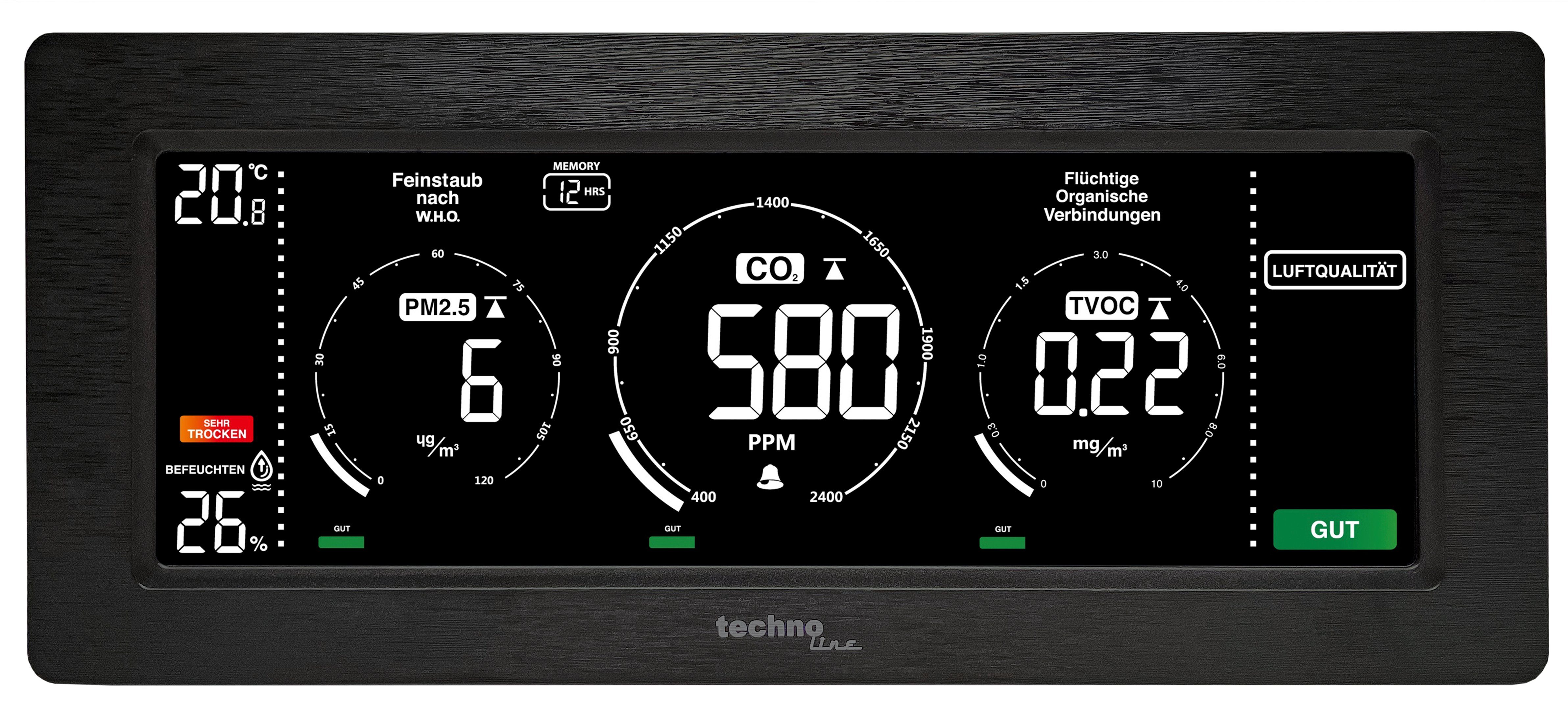 technoline Raumluft-Qualitätssensor WL 1035, Messung von Feinstaub und flüchtigen organischen Verbindungen