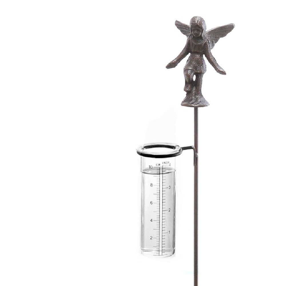 Dragimex Gartenstecker Metall Stecker. Elfe mit REGENMESSER. Gusseisen Fee, schwarz. 90cm