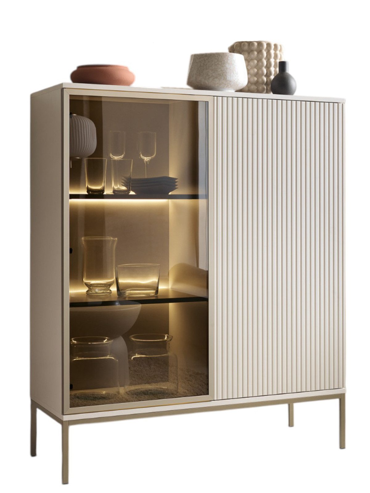 Compleo Vitrine LINO mit gerifflete Front, günstig online kaufen