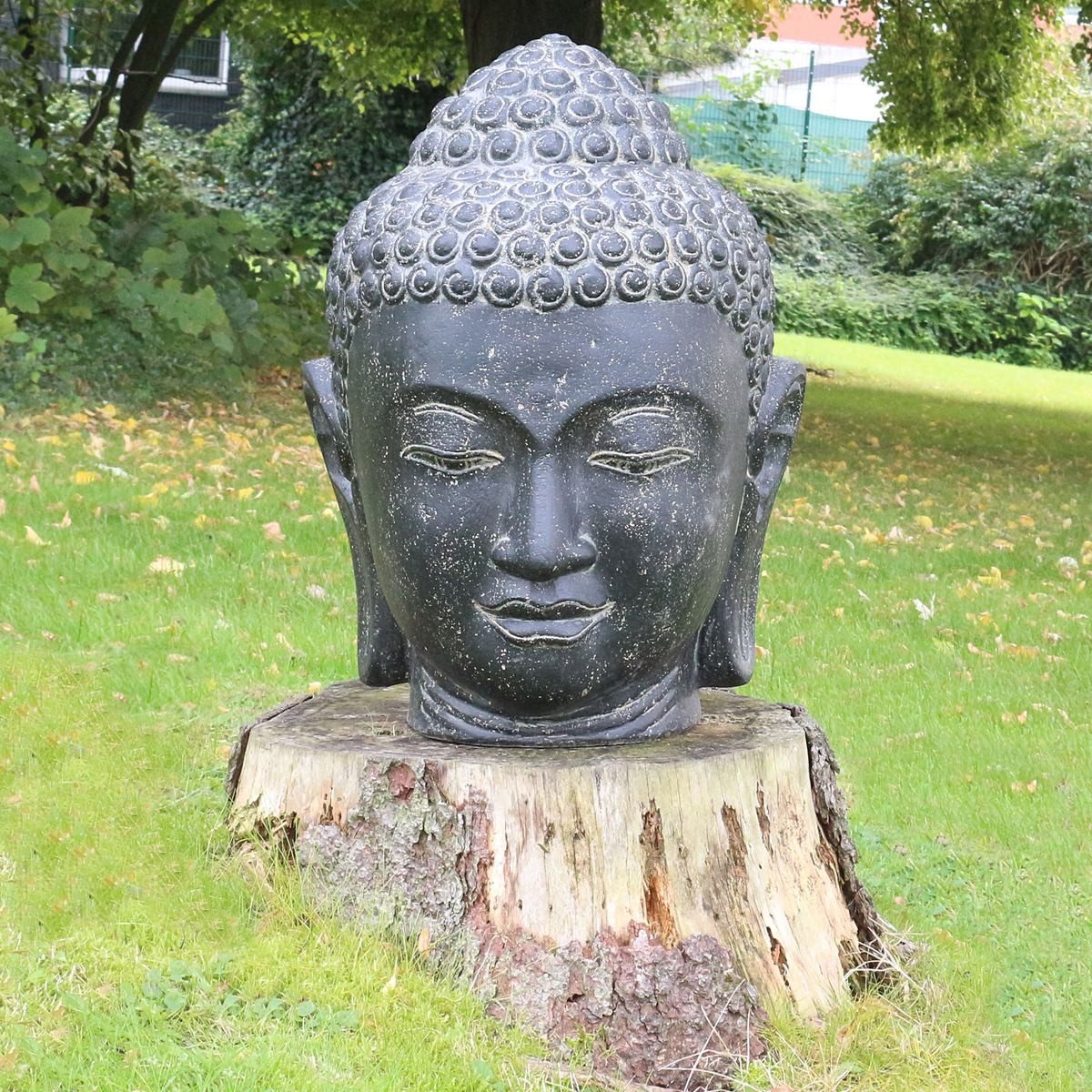 Oriental Galerie Dekofigur Buddha Kopf Gartenfigur aus Lavastein Schwarz 55 cm (1 St)