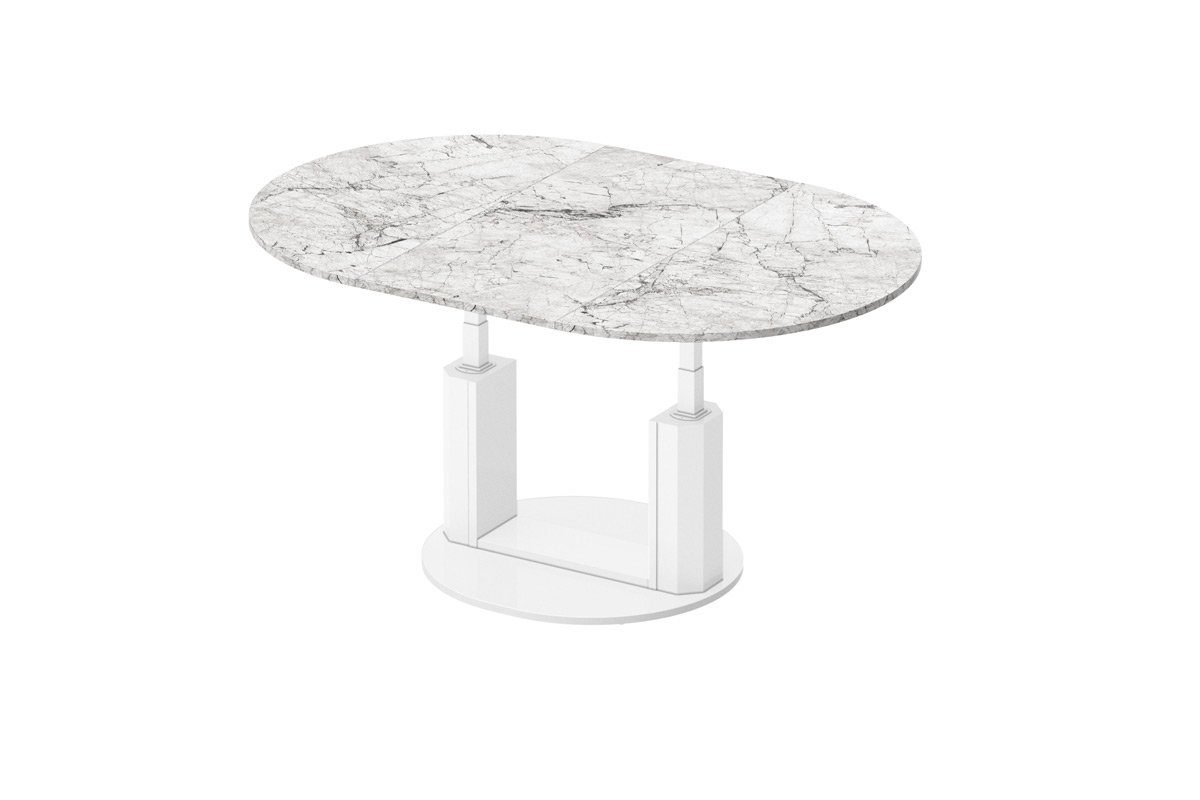 Design Hochglanz höhenverstellbar HEM-111 Tisch Couchtisch designimpex Weiß Marmoroptik - ausziehbar Hochglanz Hochglanz Couchtisch
