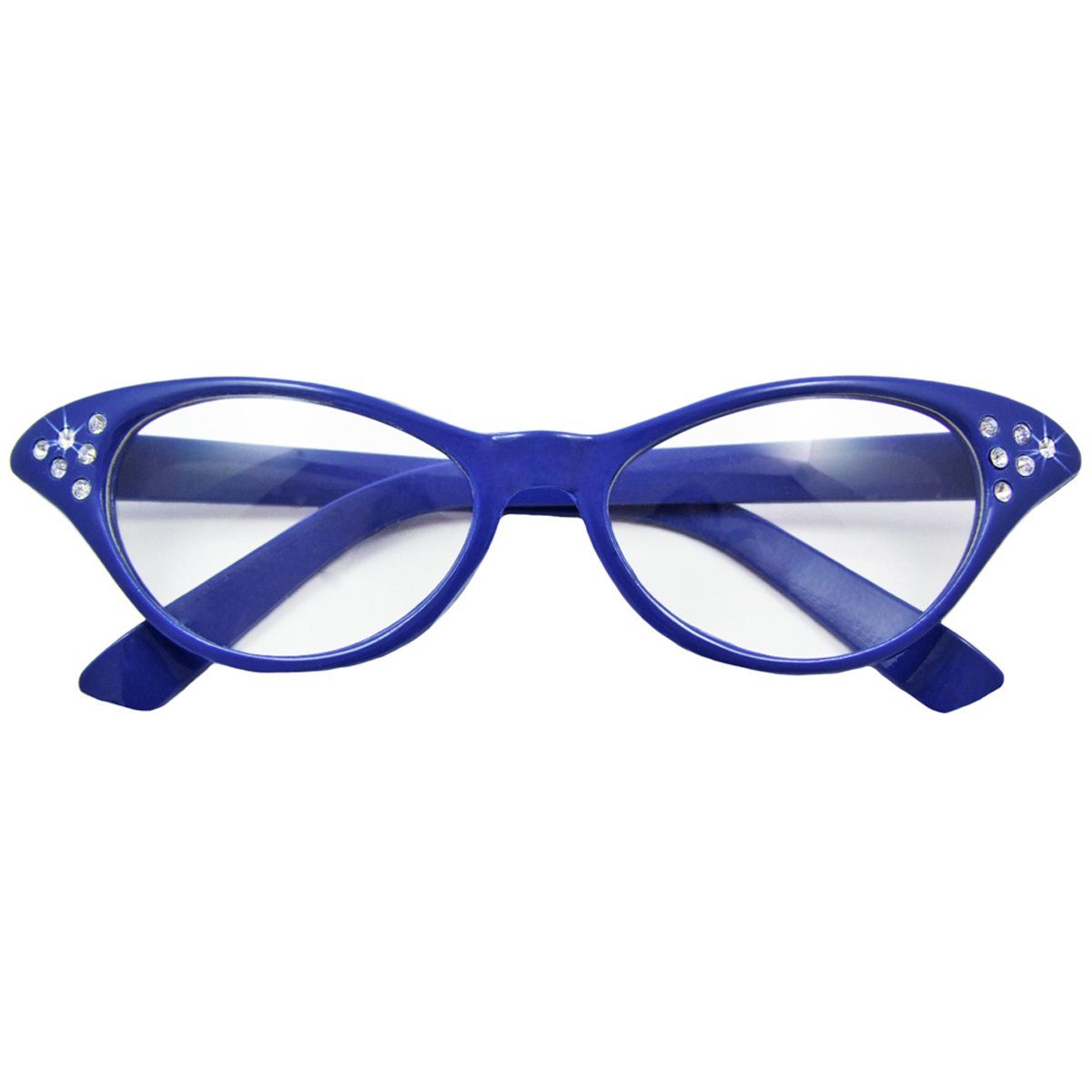 Das Kostümland Verkleidungsmaske Fifties Cateye Brille 'Diamond' mit Strass, Blau