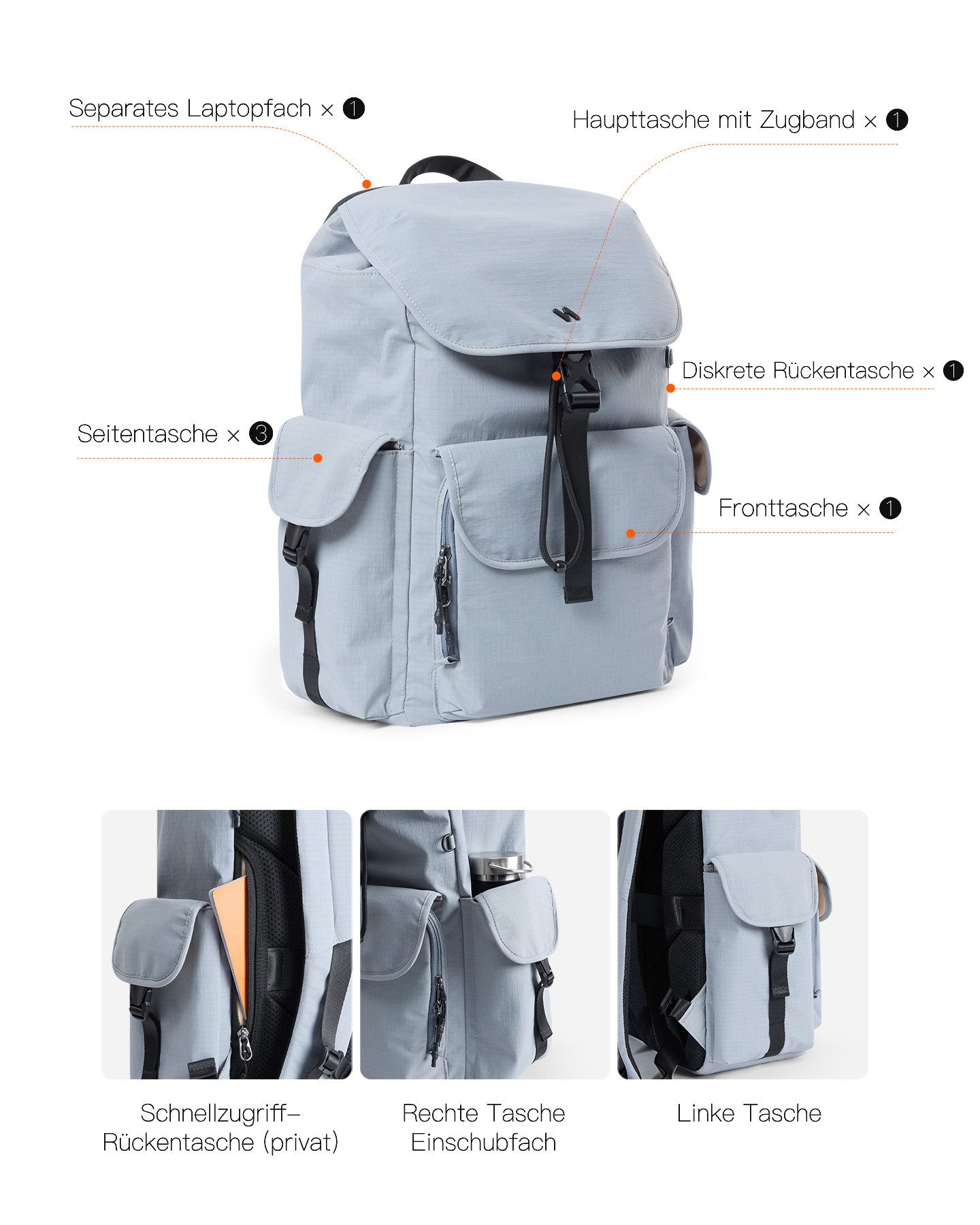 Inateck Laptoprucksack Leichter Rucksack, wasserabweisend, für 16-Zoll-Laptops