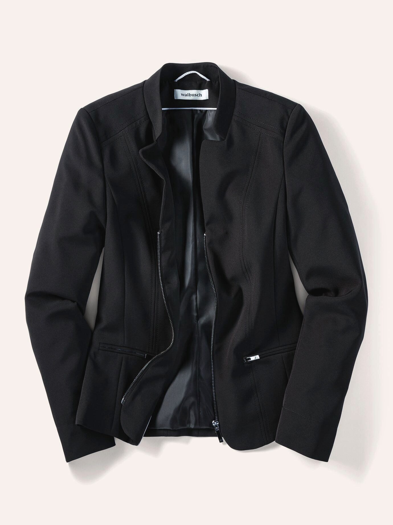 Walbusch Jackenblazer Damen Kofferblazer knitterfrei waschmaschinenfest Reißverschluss-Blazer in Kurzgröße, elastisches Futter, Schmuckkragen